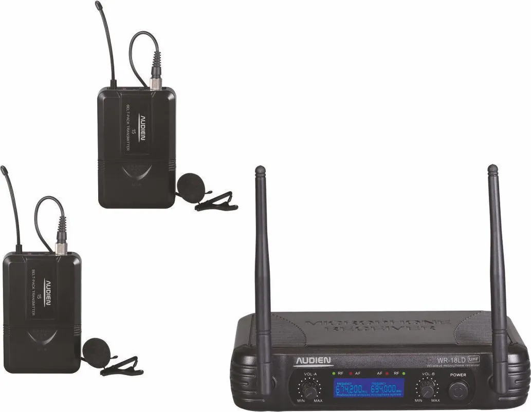 AUDIEN WR18LDD JUEGO DE 2 MICRóFONOS INALáMBRICOS DE SOLAPA UHF