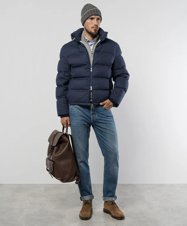 Brunello Cucinelli Blue down jacket made of wool