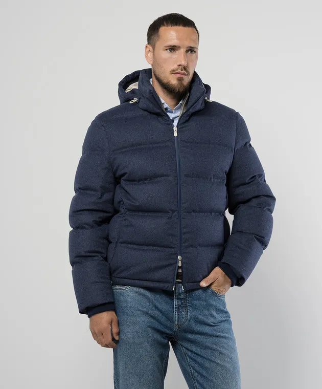 Brunello Cucinelli Blue down jacket made of wool