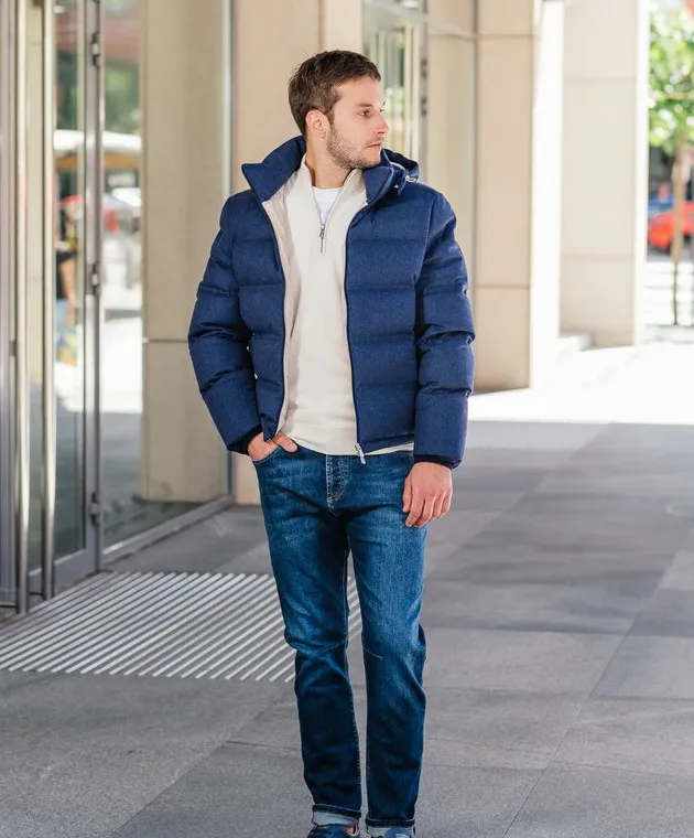 Brunello Cucinelli Blue down jacket made of wool