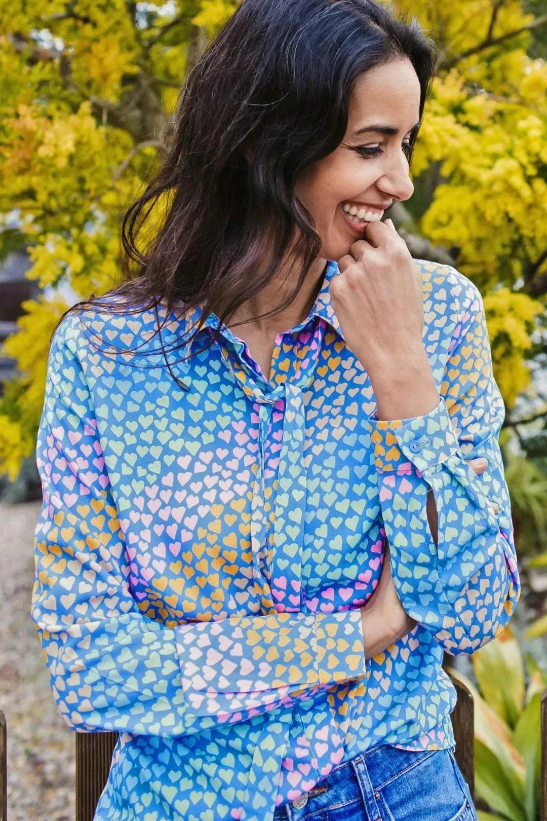 Camisa Catrina Blue Sliding Hearts