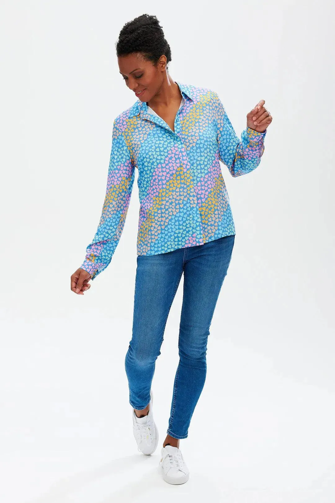 Camisa Catrina Blue Sliding Hearts