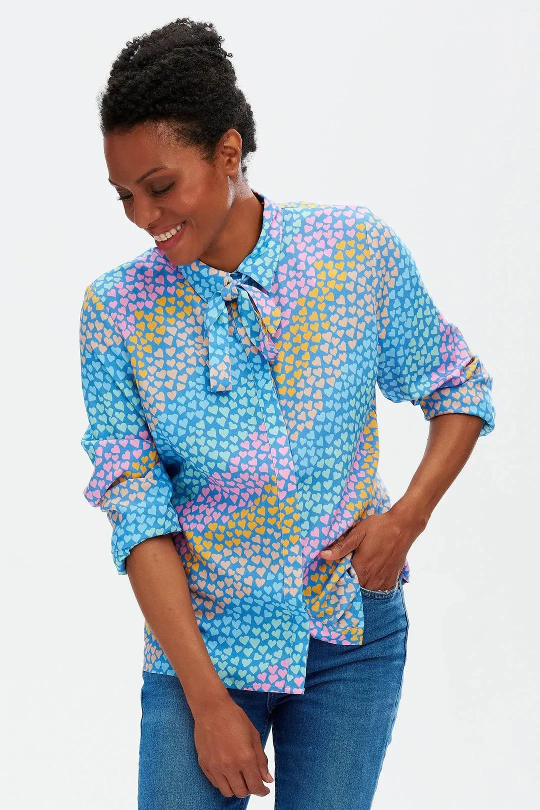 Camisa Catrina Blue Sliding Hearts