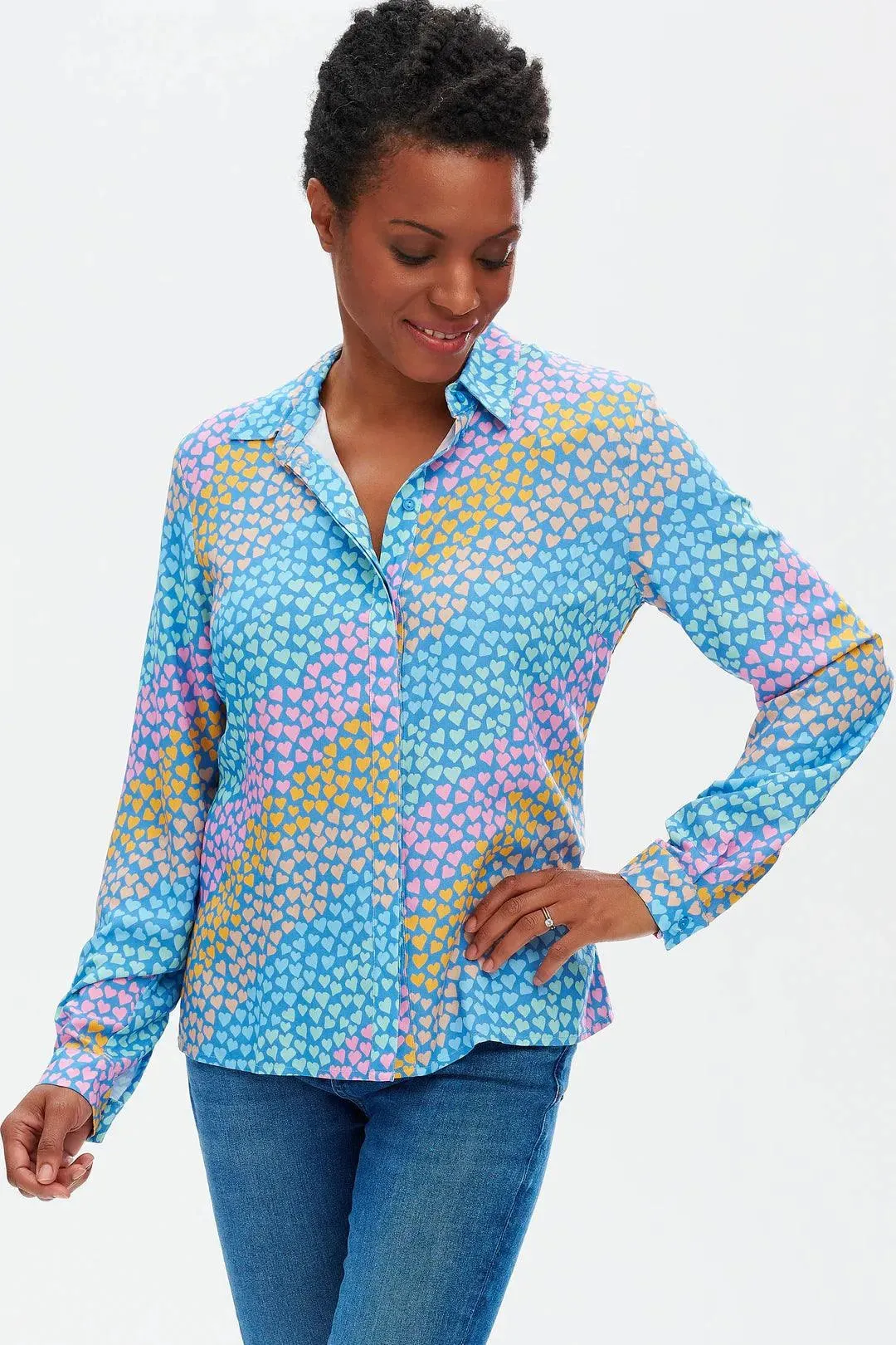 Camisa Catrina Blue Sliding Hearts