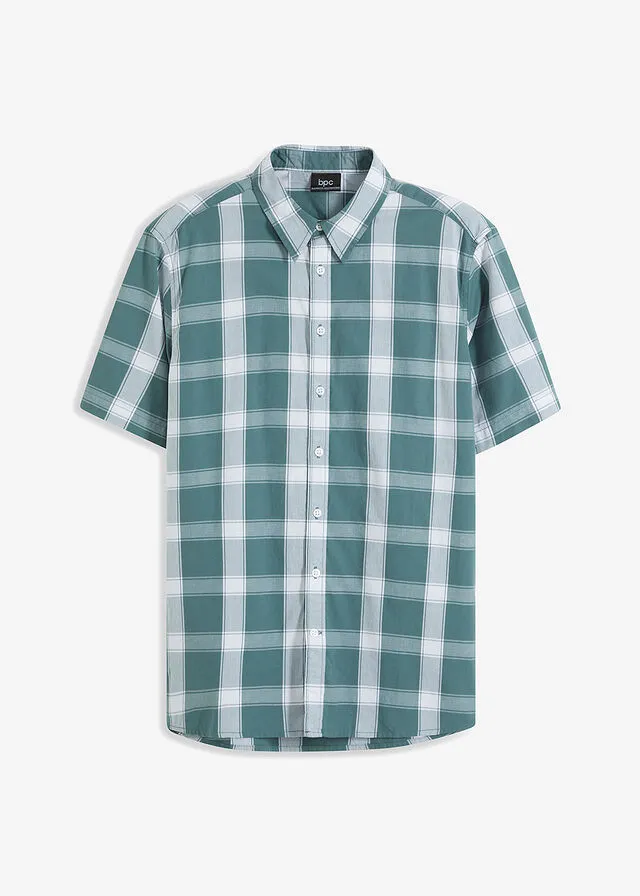 Camisa de manga corta Verde grisáceo de cuadros