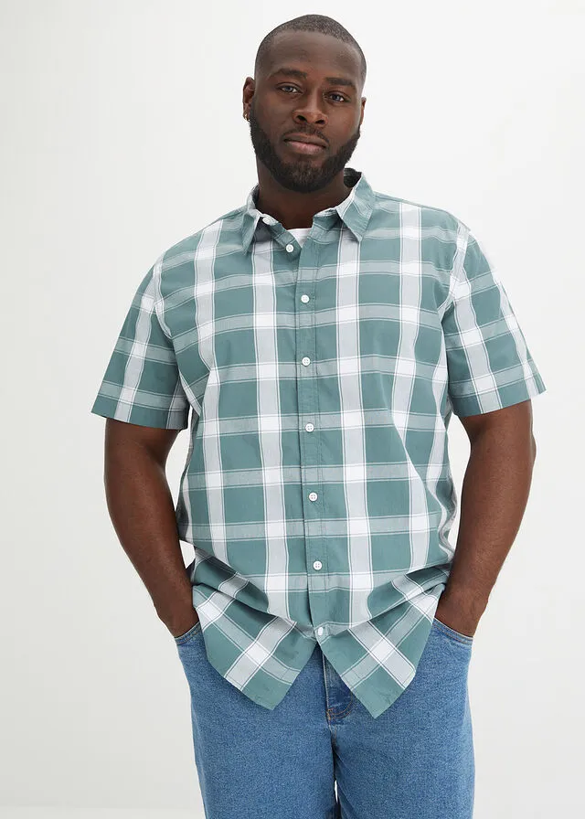 Camisa de manga corta Verde grisáceo de cuadros