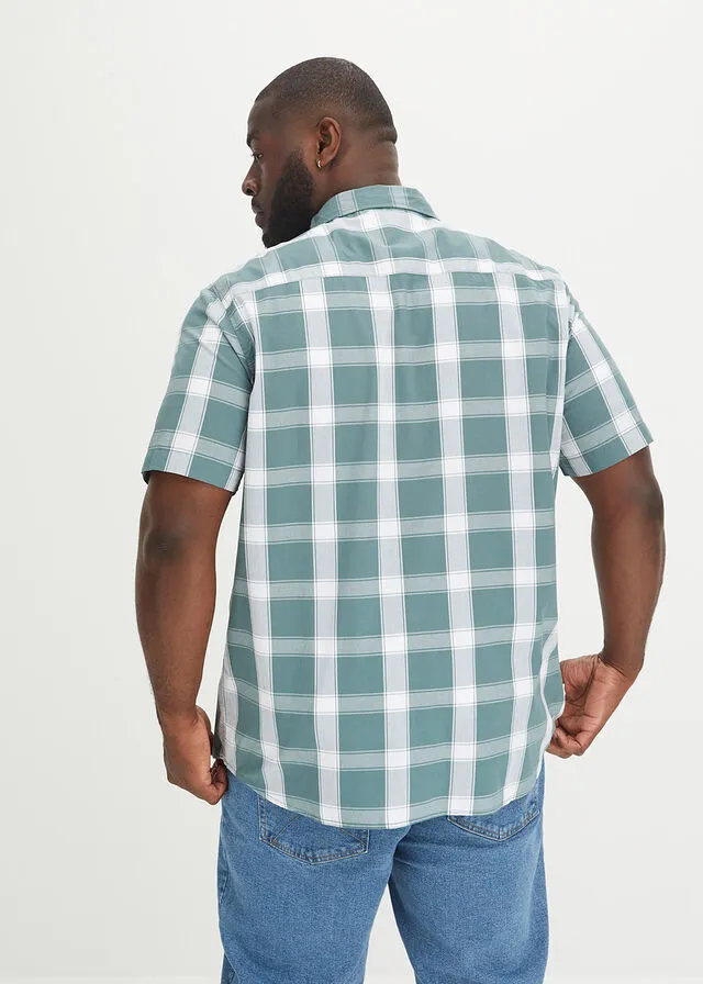 Camisa de manga corta Verde grisáceo de cuadros