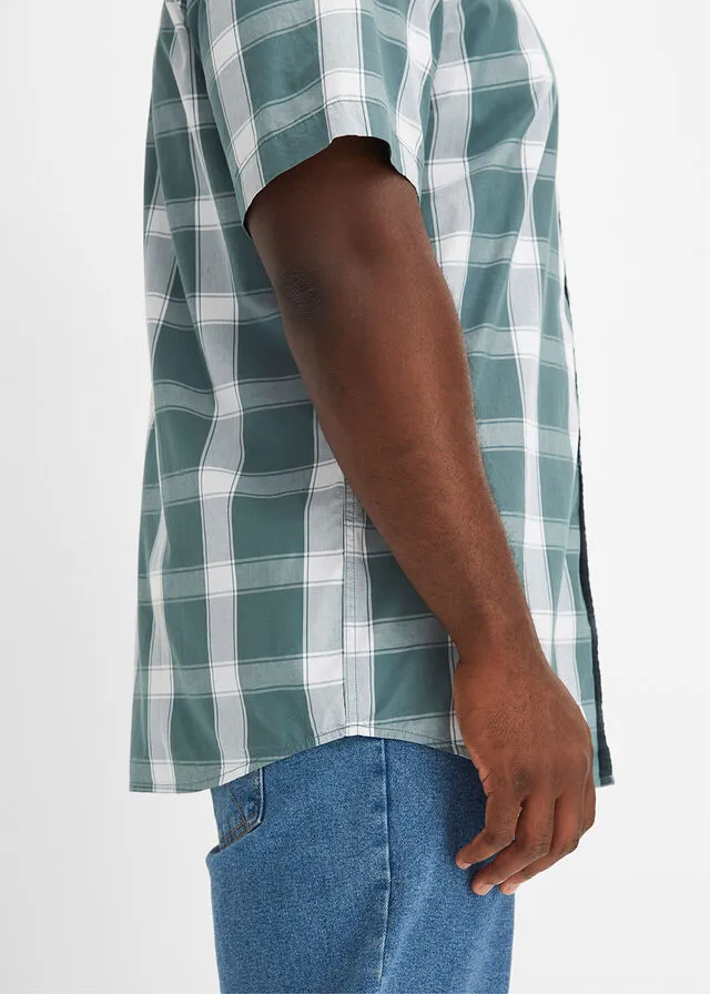 Camisa de manga corta Verde grisáceo de cuadros