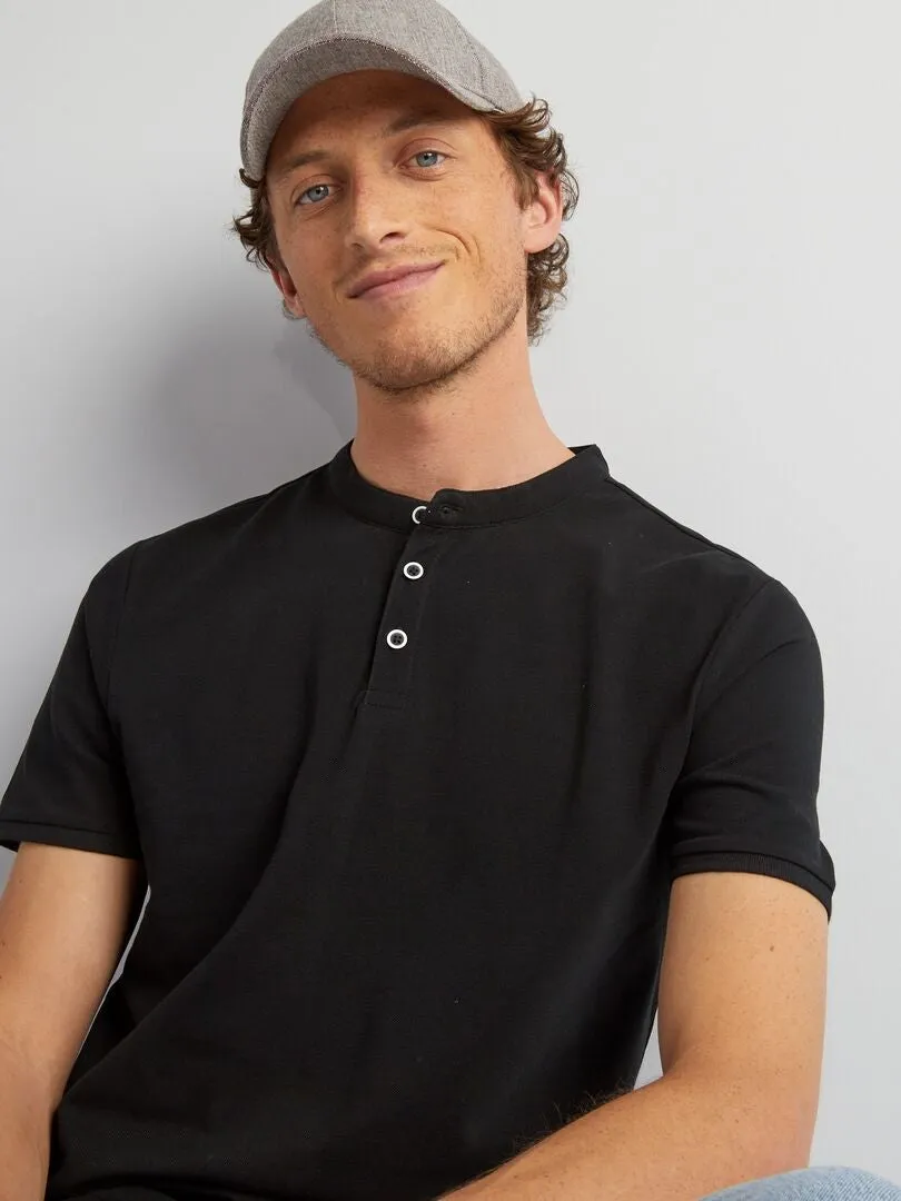 CAMISETA CON CUELLO PANADERO  NEGRO