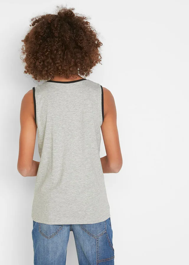 CAMISETA SIN MANGAS PARA NIñOS DE ALGODóN ORGáNICO (2 UNIDADES) NEGROGRIS CLARO JASPEADO