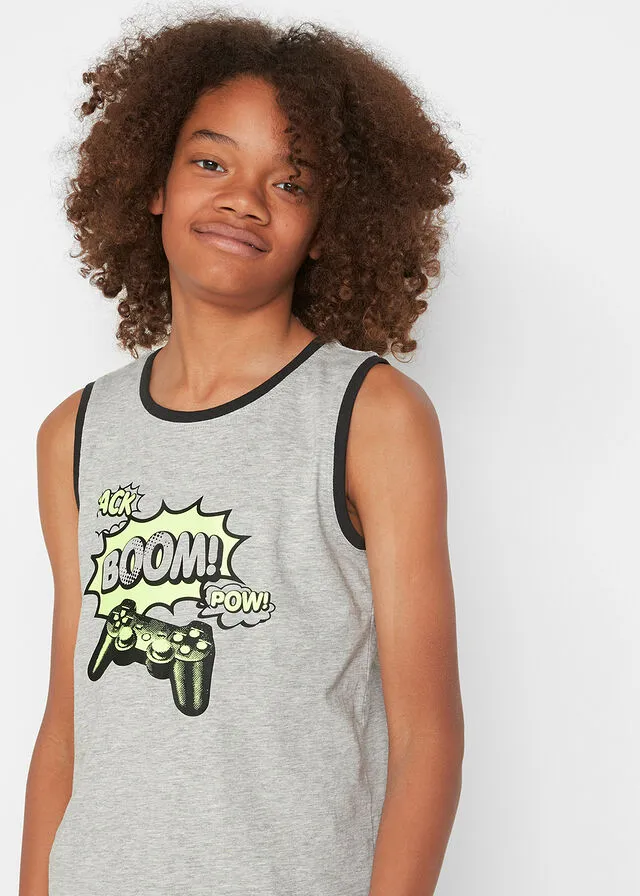 CAMISETA SIN MANGAS PARA NIñOS DE ALGODóN ORGáNICO (2 UNIDADES) NEGROGRIS CLARO JASPEADO
