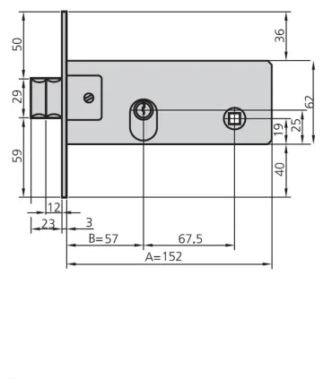 Cerradura embutir met hn oval CVL 57mm 1981/60/0