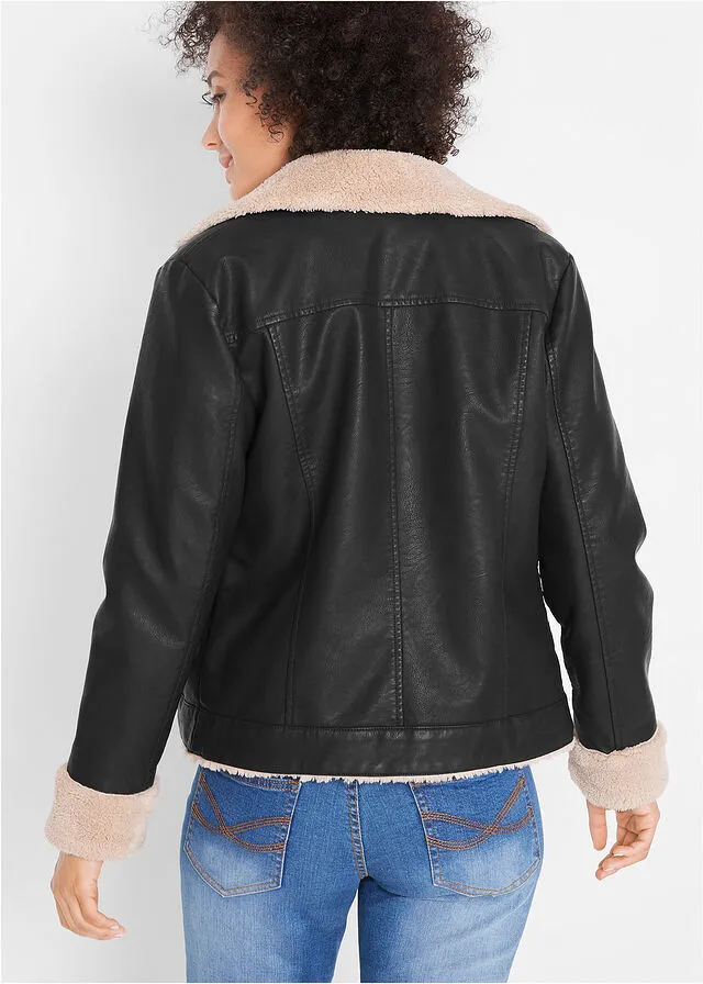 Chaqueta forrada de imitación de cuero Negro