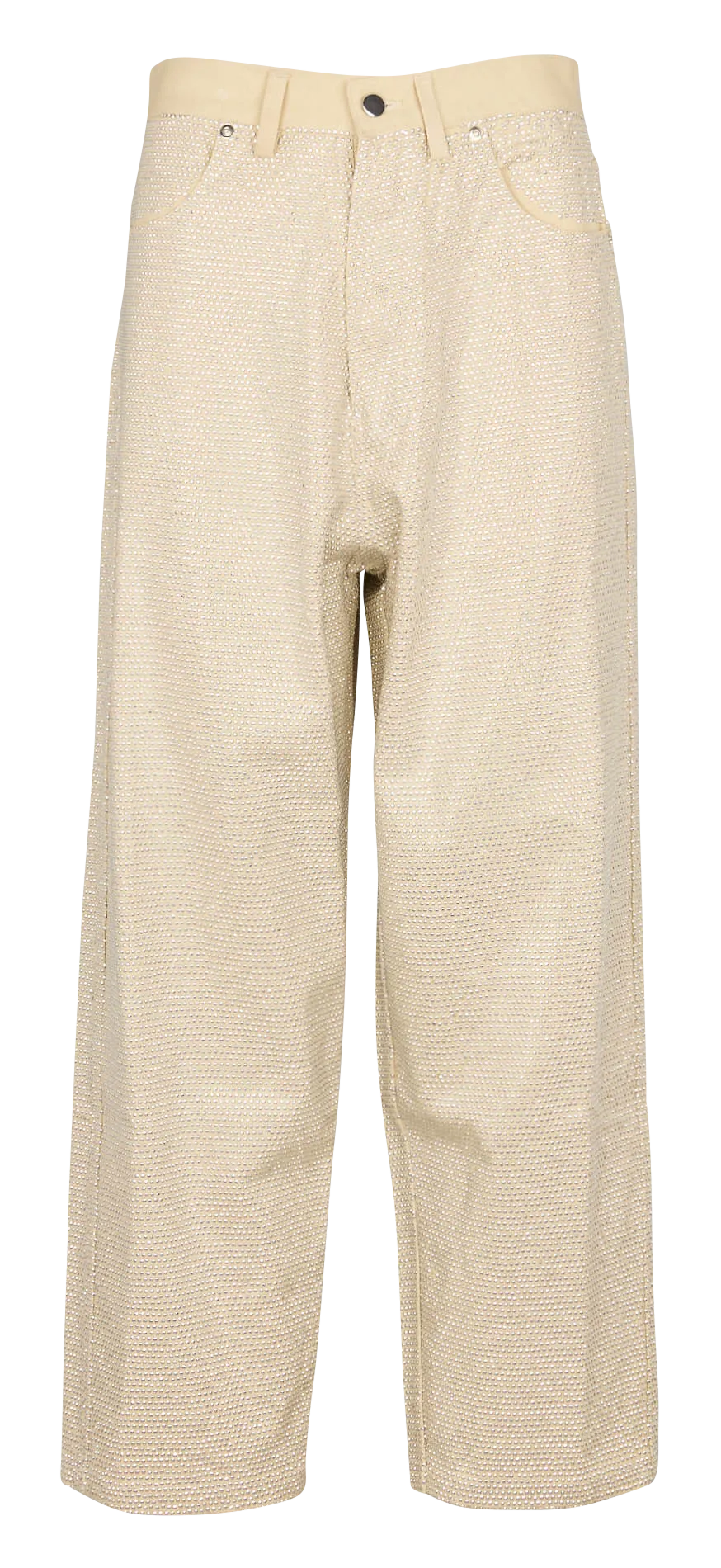 CREME  PANTALóN ANCHO DE MEZCLILLA Y PEDRERíA DE ALGODóN EN BEIGE