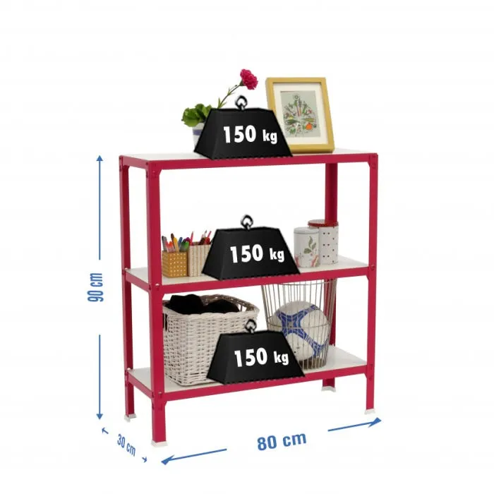 Estantería metálica 90cm Rosa 150kg P/B Homeclick 3 baldas Simonrack