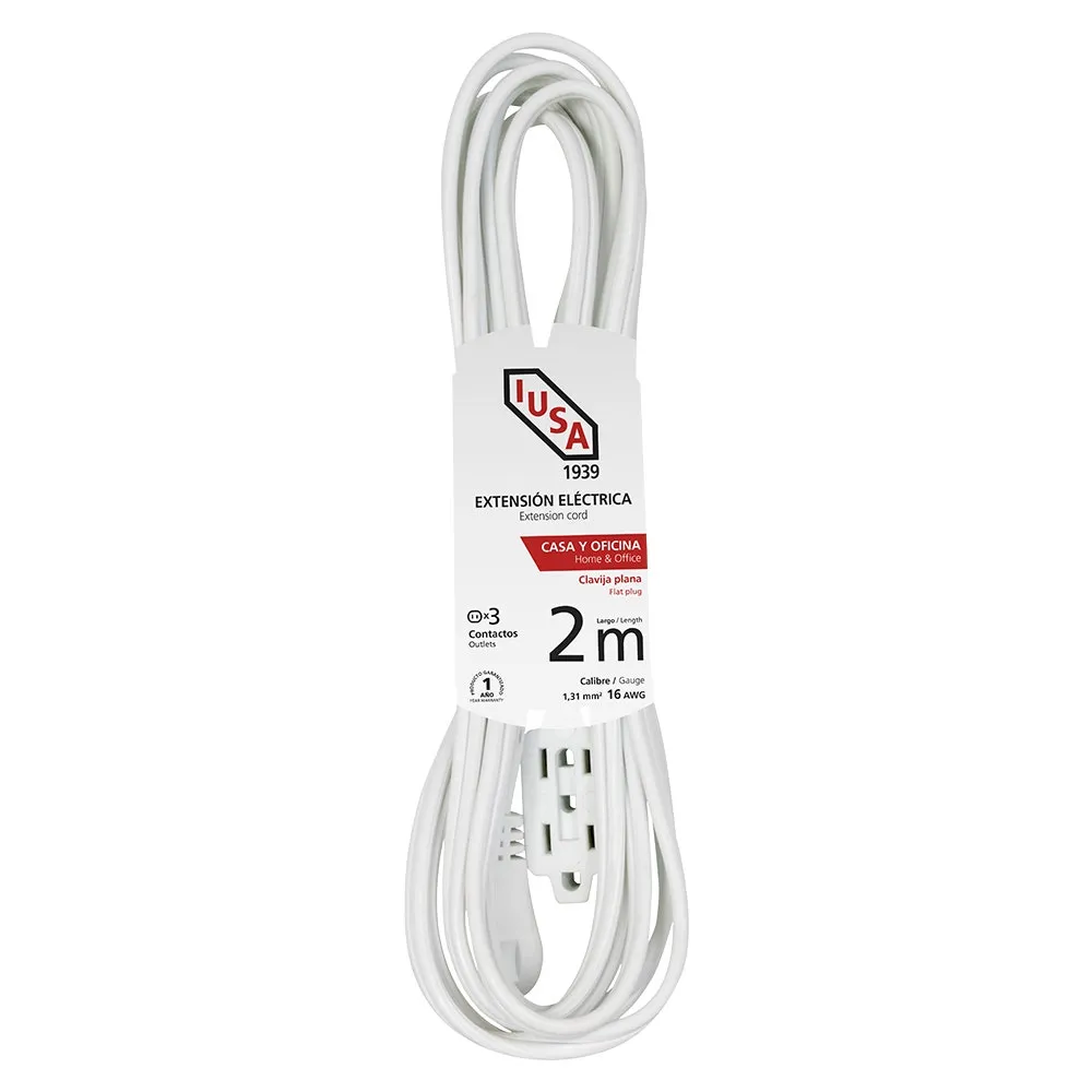 Extensión Doméstica, Blanca, Clavija Plana, 2m, IUSA