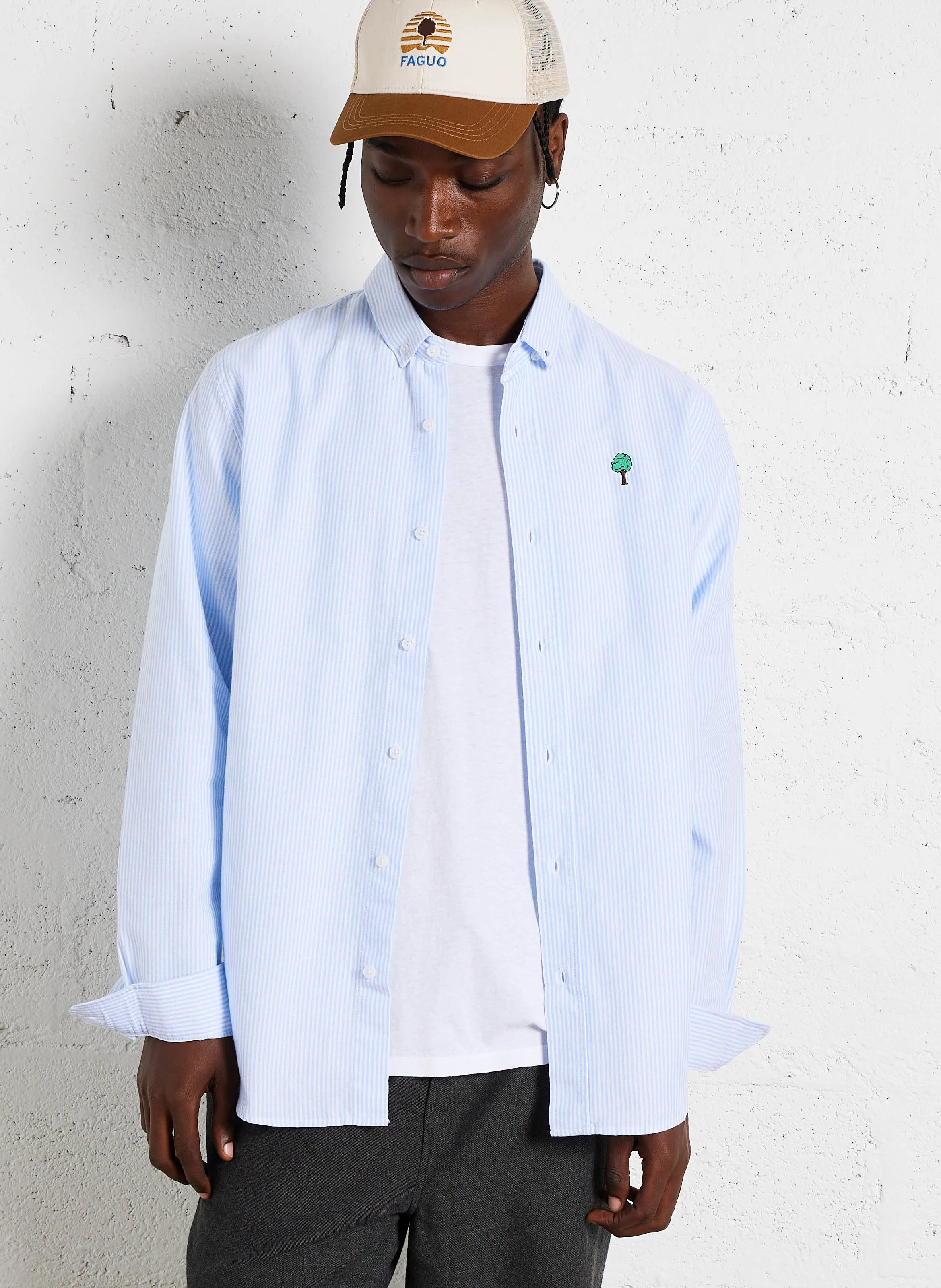 IVOY  CAMISA A RAYAS CON CUELLO AMERICANO EN BLANCO