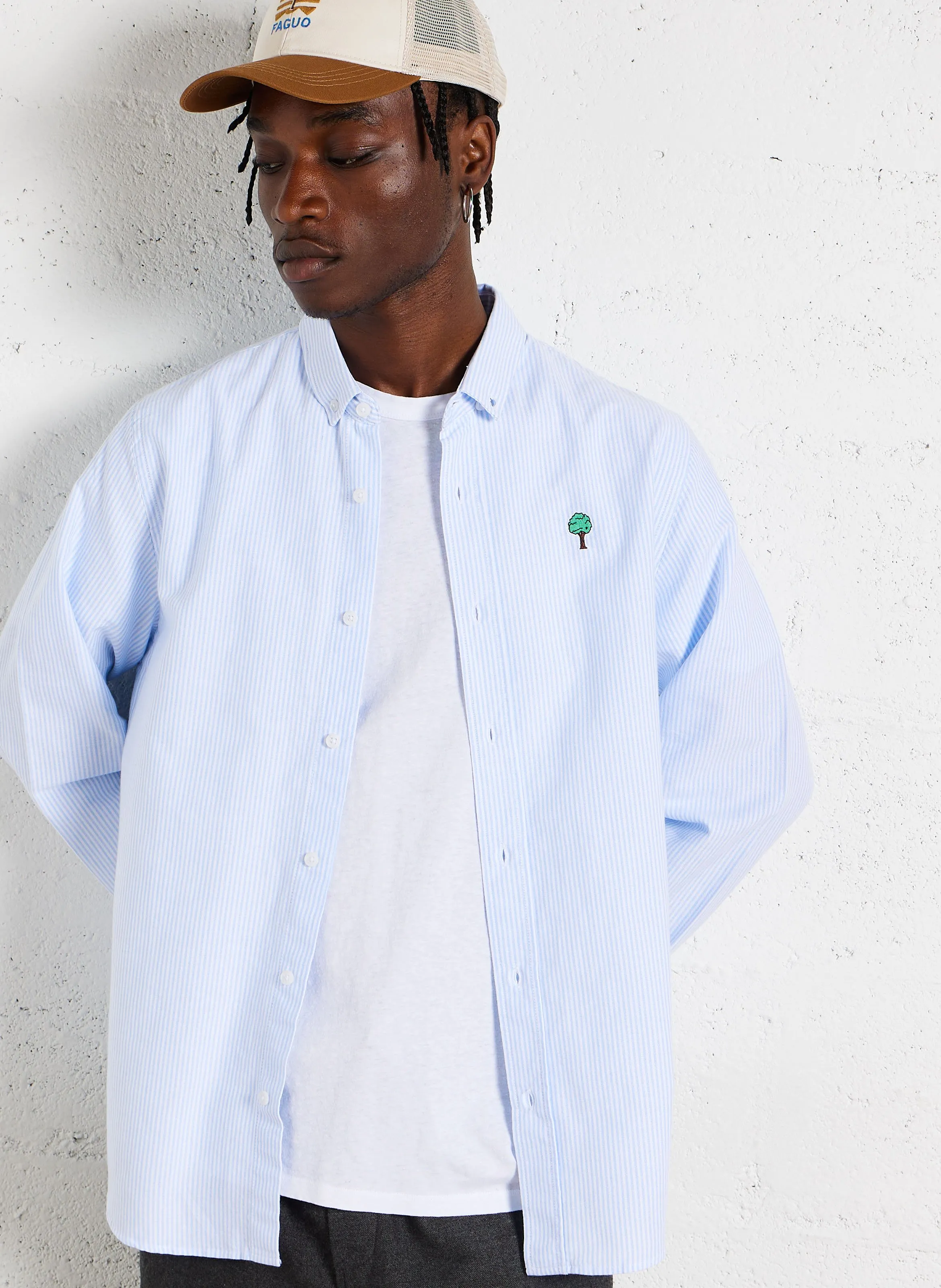 IVOY  CAMISA A RAYAS CON CUELLO AMERICANO EN BLANCO