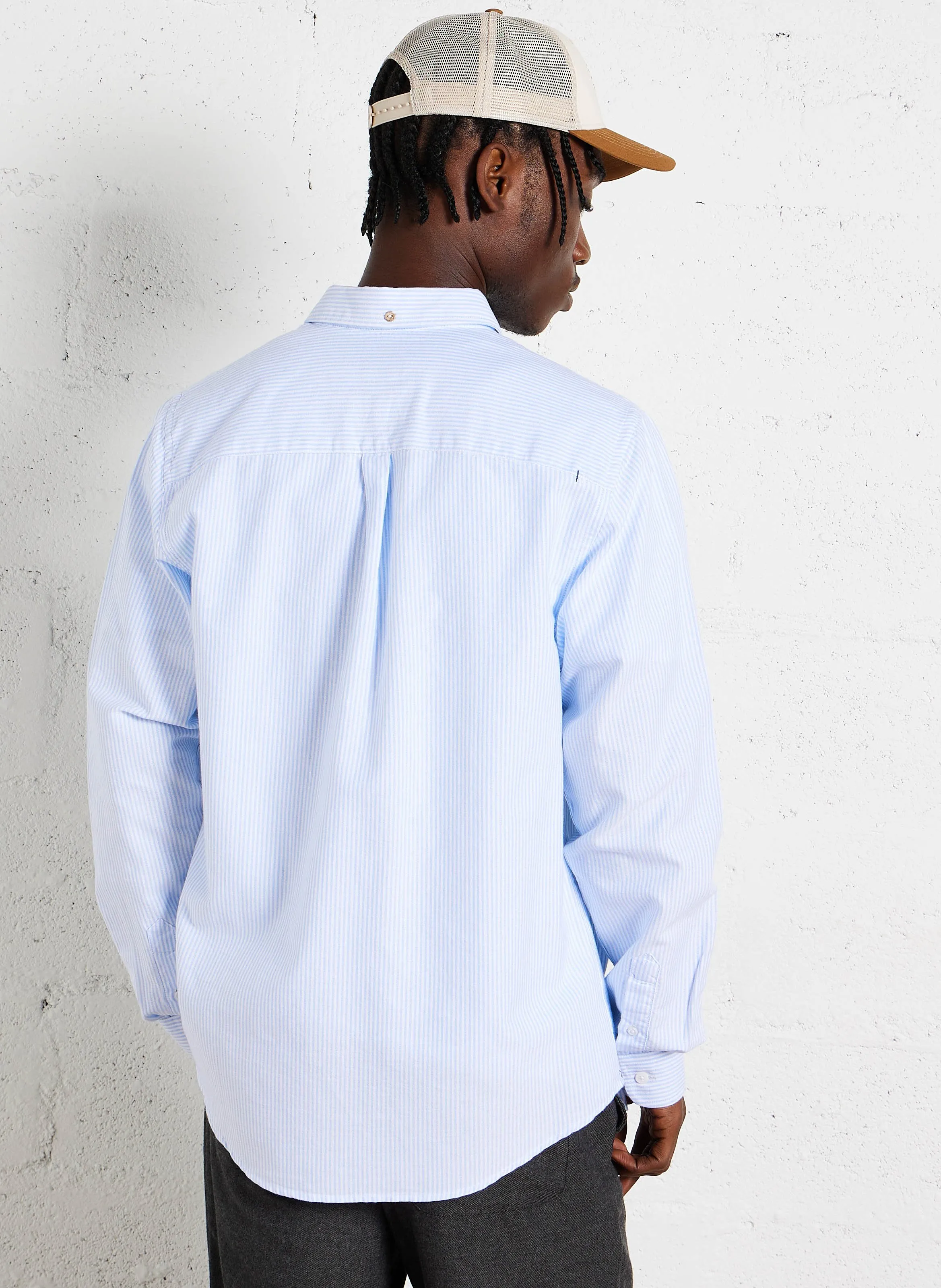 IVOY  CAMISA A RAYAS CON CUELLO AMERICANO EN BLANCO