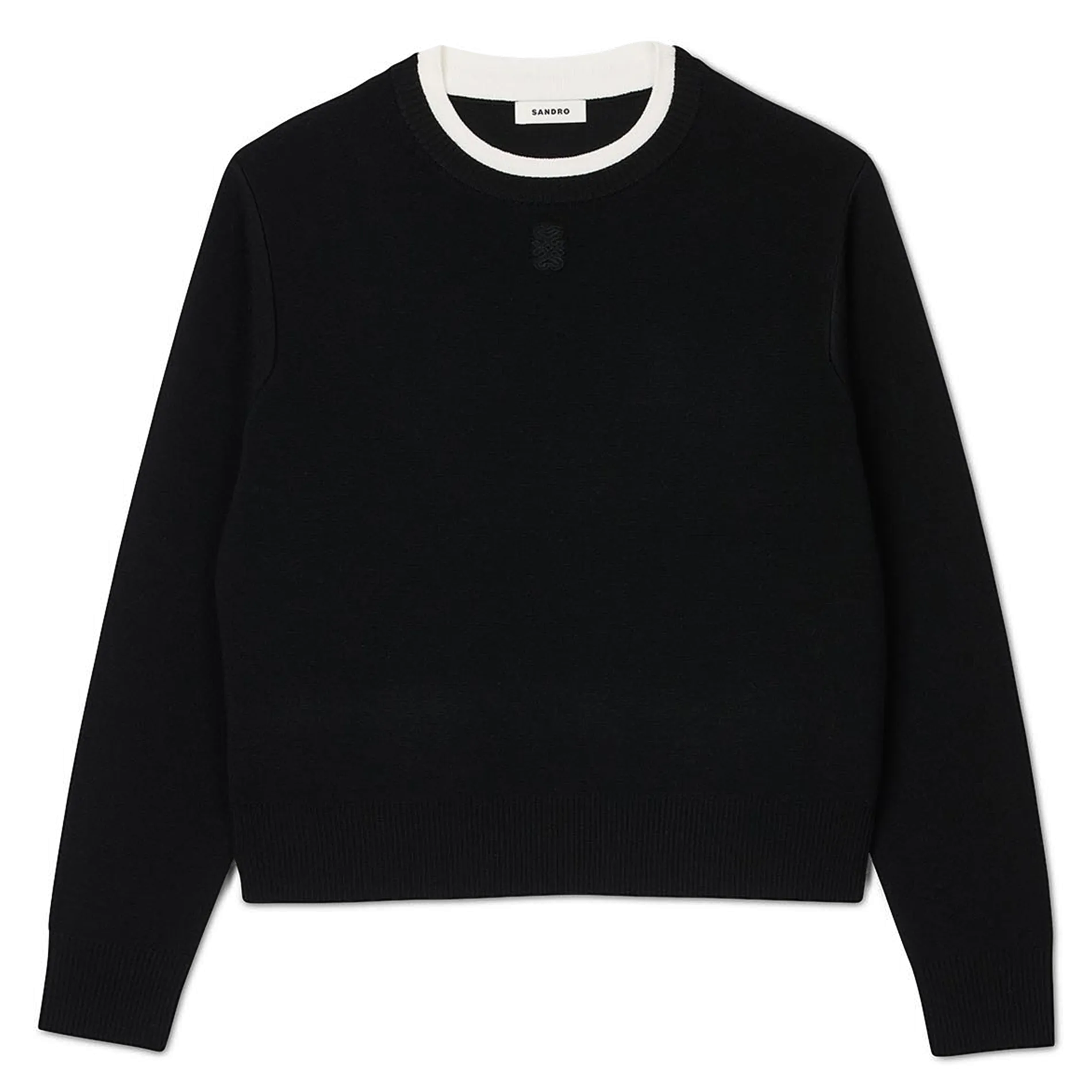 Jersey recto de mezcla de lana con cuello redondo en negro
