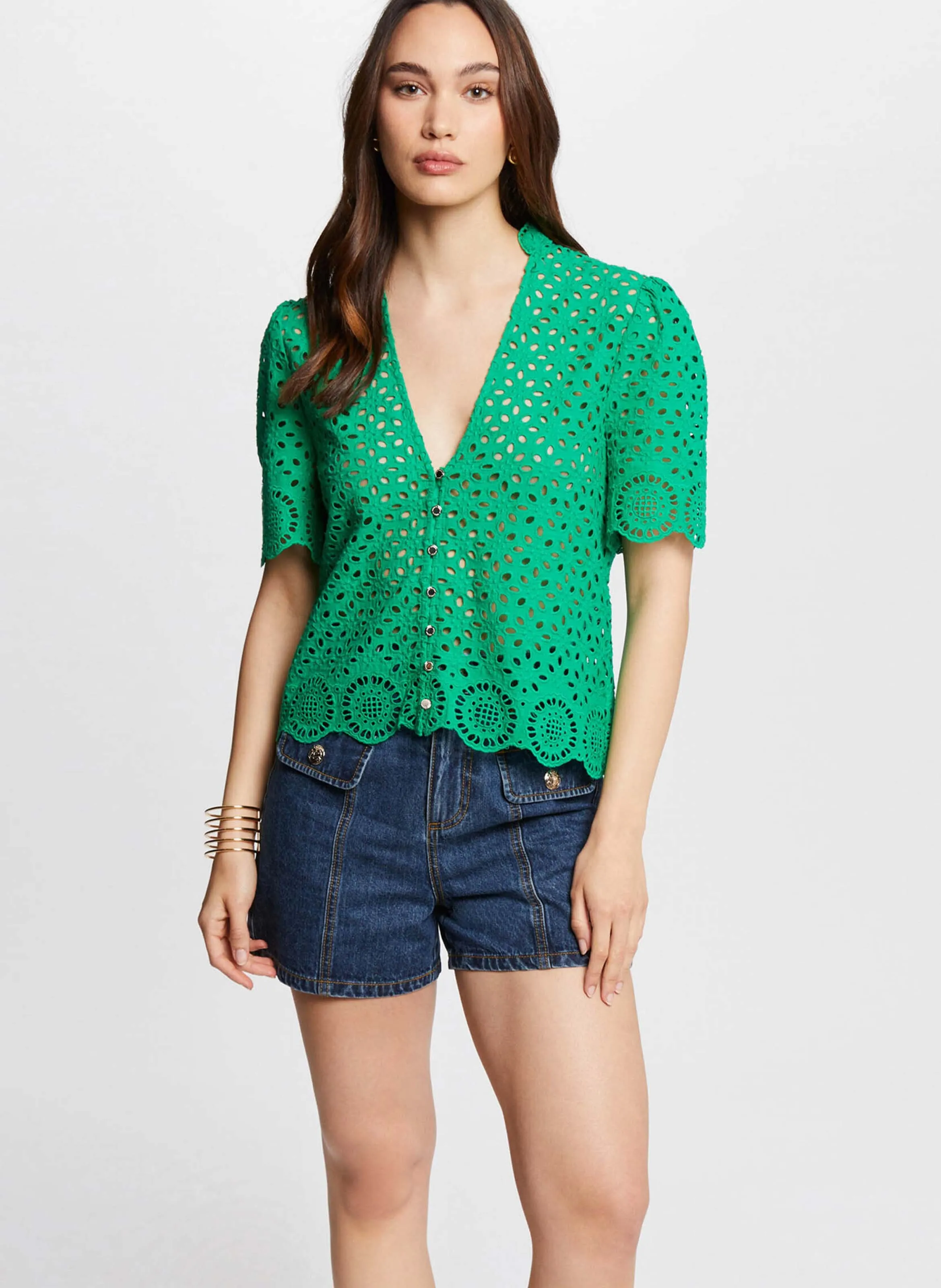 MORGAN CFLAM  CAMISA DE ALGODóN CON CUELLO DE PICO EN VERDE