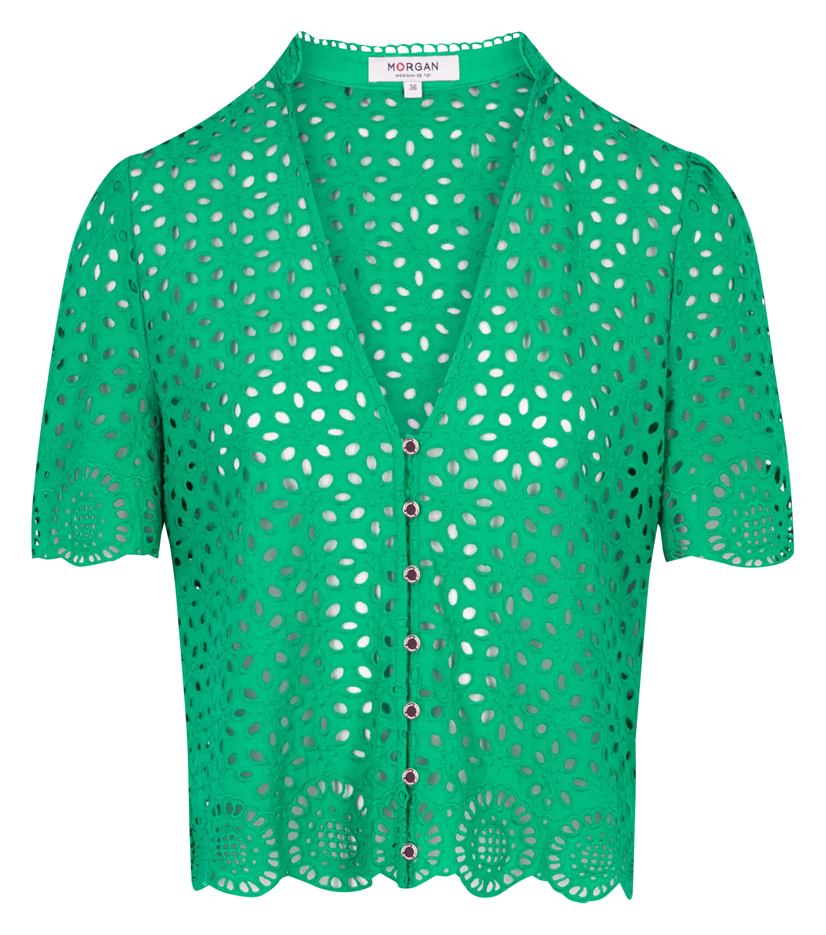 MORGAN CFLAM  CAMISA DE ALGODóN CON CUELLO DE PICO EN VERDE