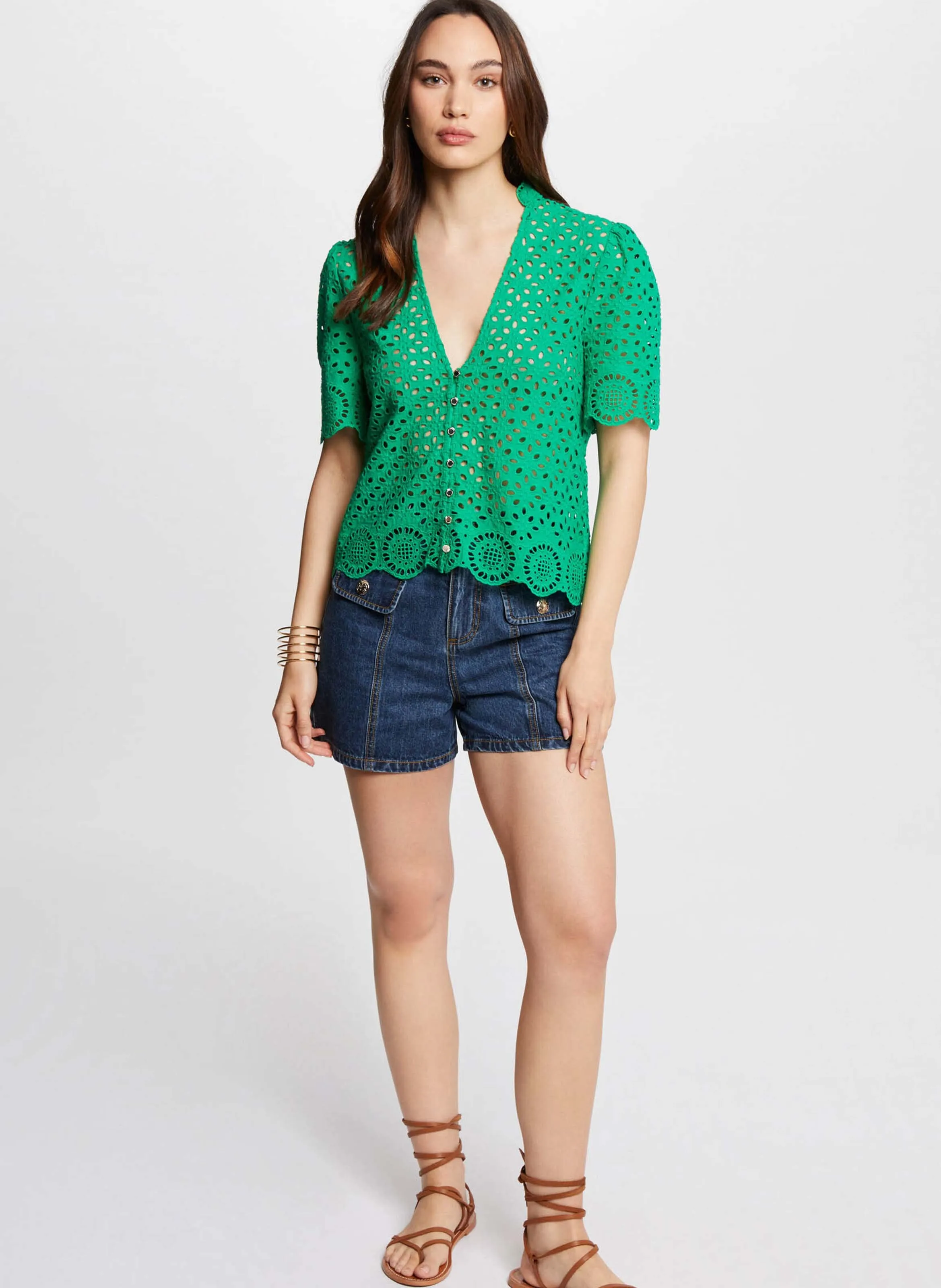 MORGAN CFLAM  CAMISA DE ALGODóN CON CUELLO DE PICO EN VERDE