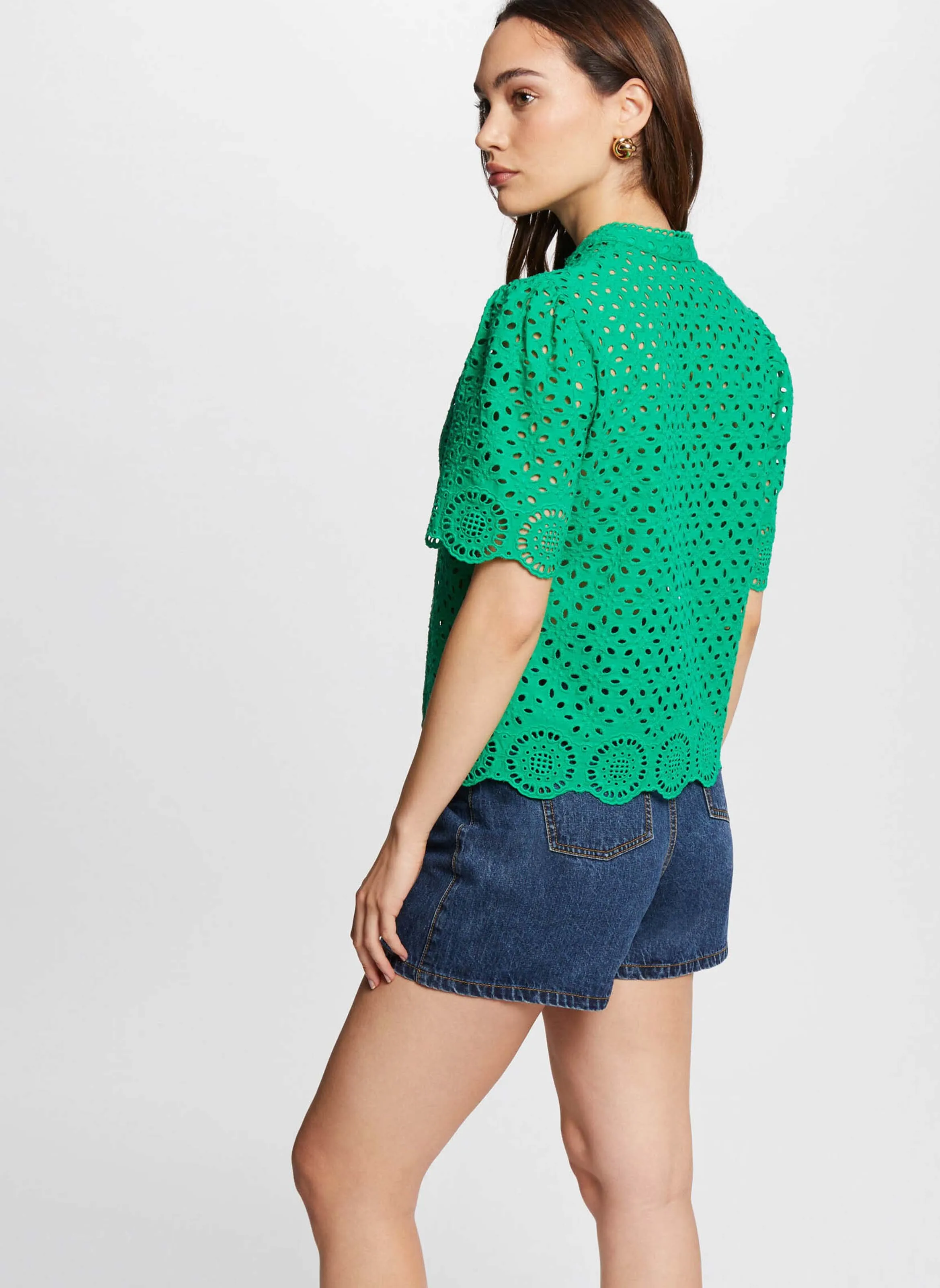 MORGAN CFLAM  CAMISA DE ALGODóN CON CUELLO DE PICO EN VERDE