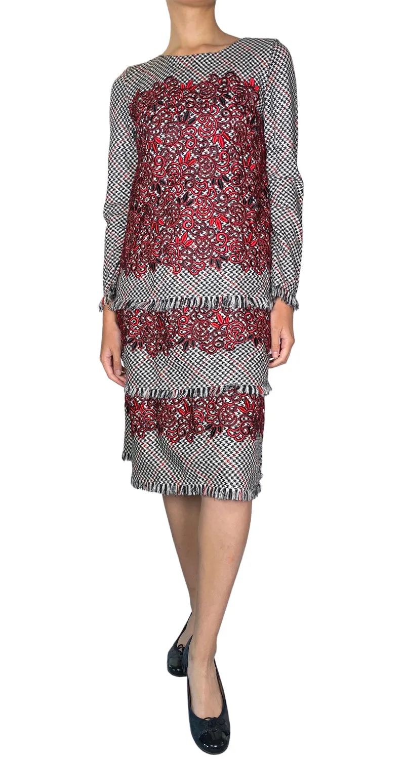 OSCAR DE LA RENTA Vestido Lana Multicolor Bordado