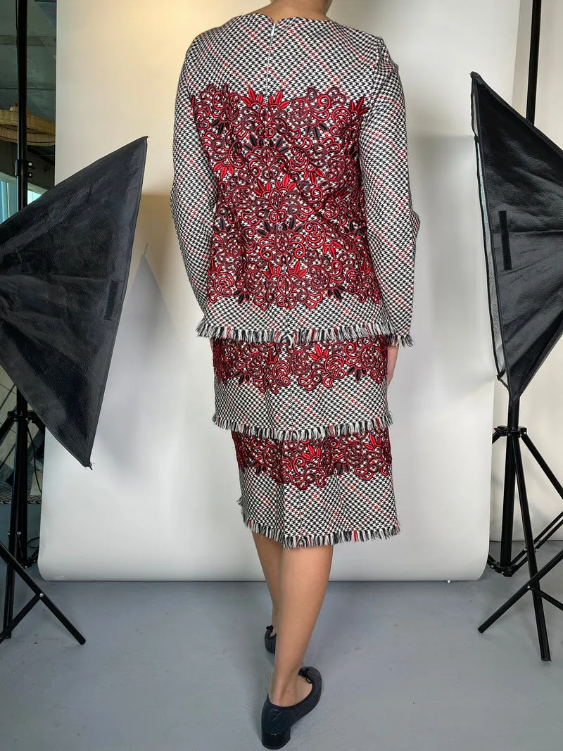 OSCAR DE LA RENTA Vestido Lana Multicolor Bordado