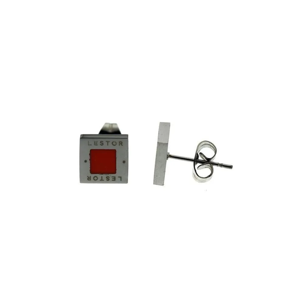 Pendientes Lestor de acero 316 L. Esmalte naranja.