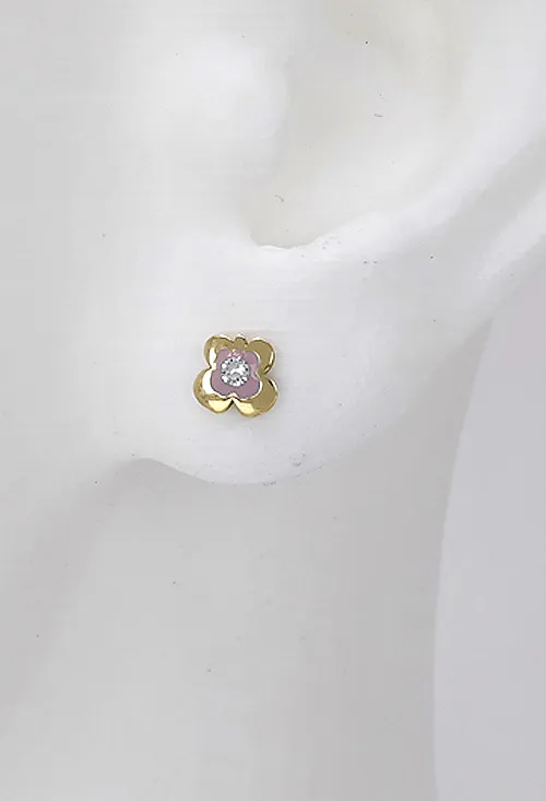 PENDIENTES TIPO TREBOL DE ORO AMARILLO DE LEY CON CIRCONITA 030_3194R