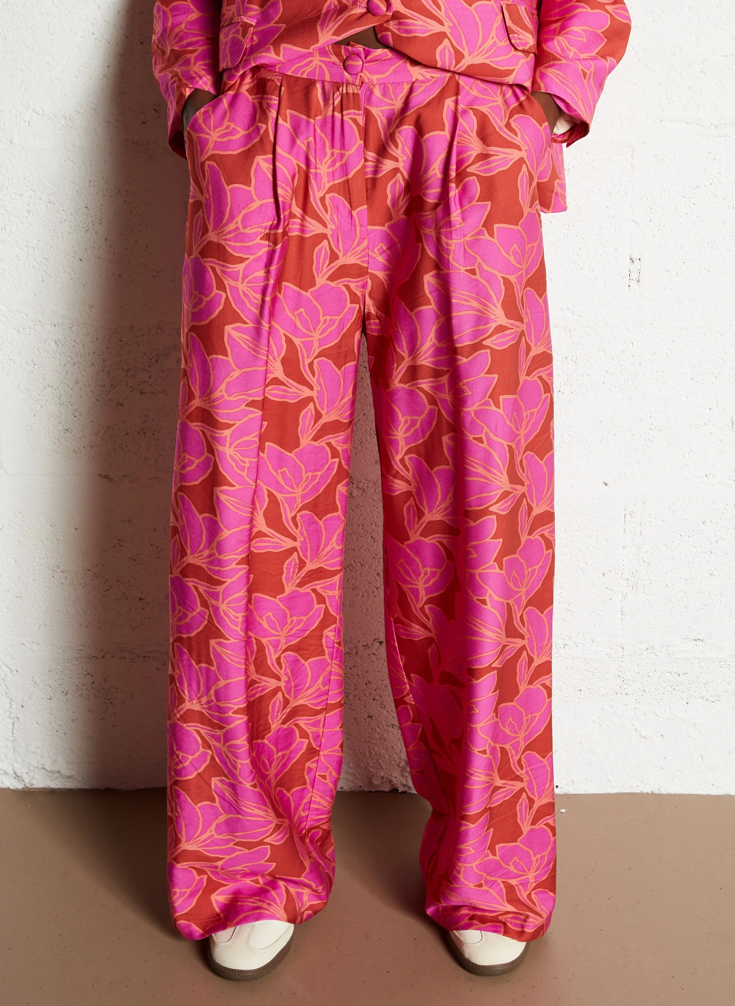 PERLA  PANTALóN ANCHO DE TALLE ALTO ESTAMPADO EN ROSA