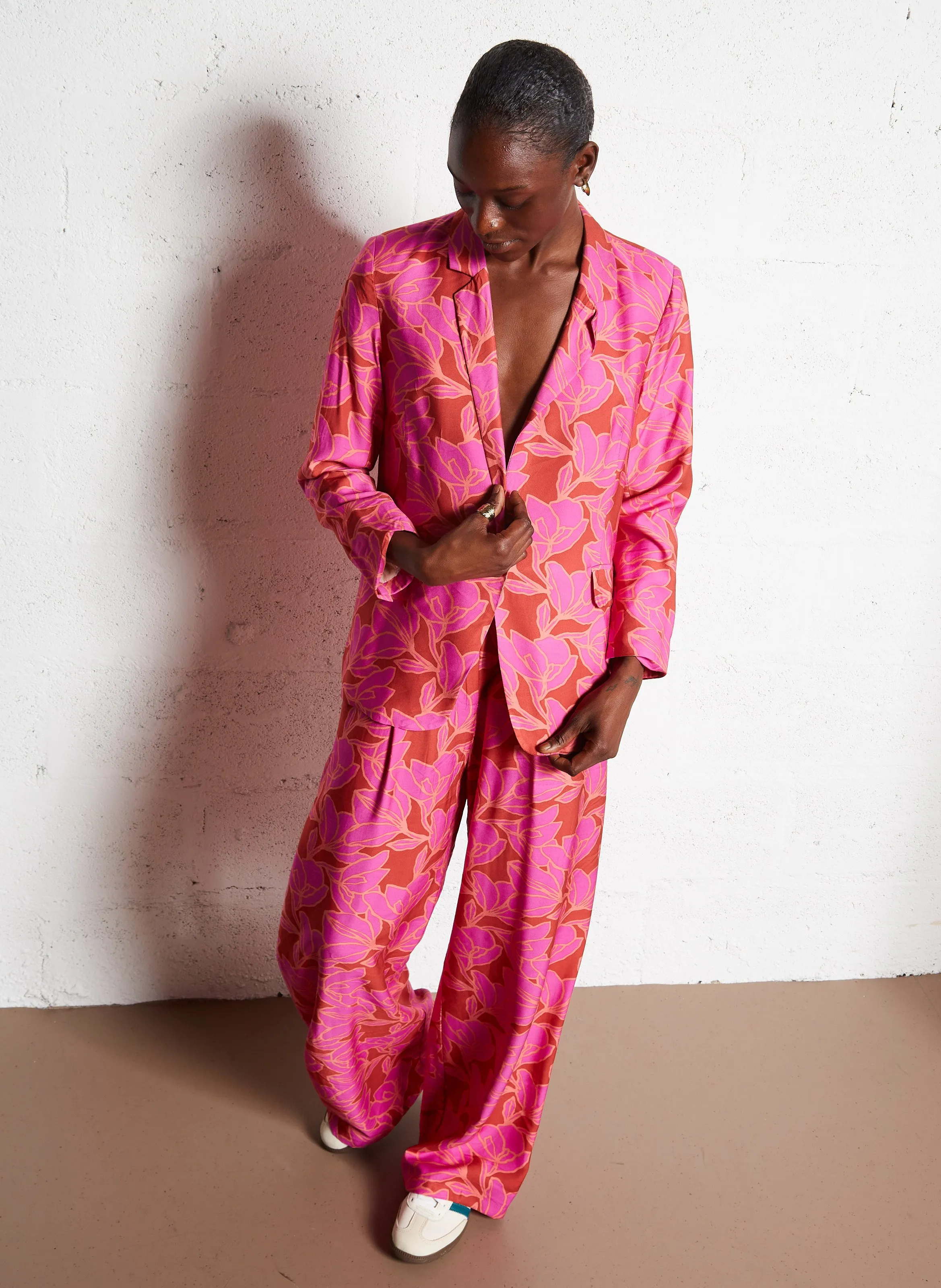 PERLA  PANTALóN ANCHO DE TALLE ALTO ESTAMPADO EN ROSA
