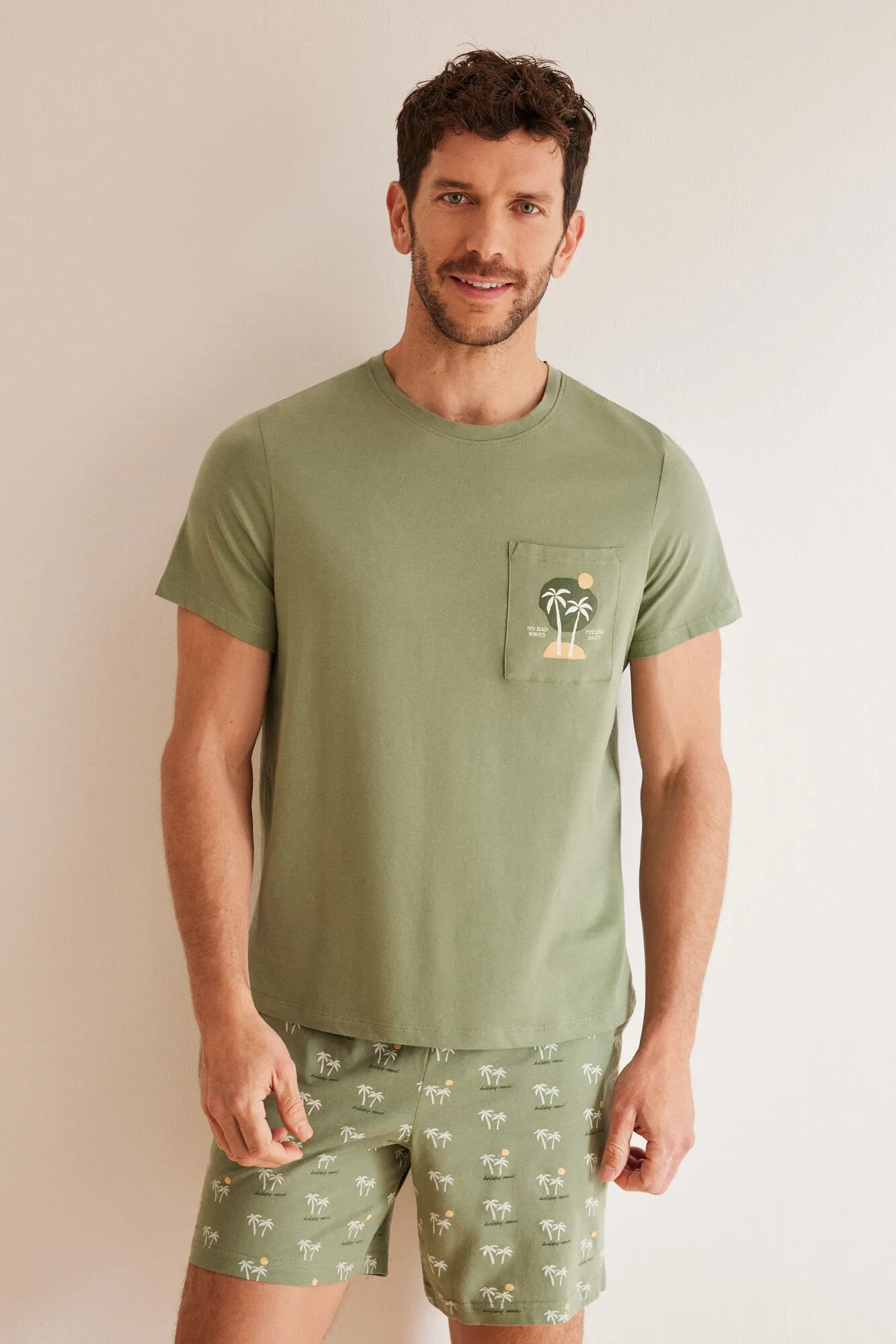 Pijama corto hombre 100% algodón palmeras