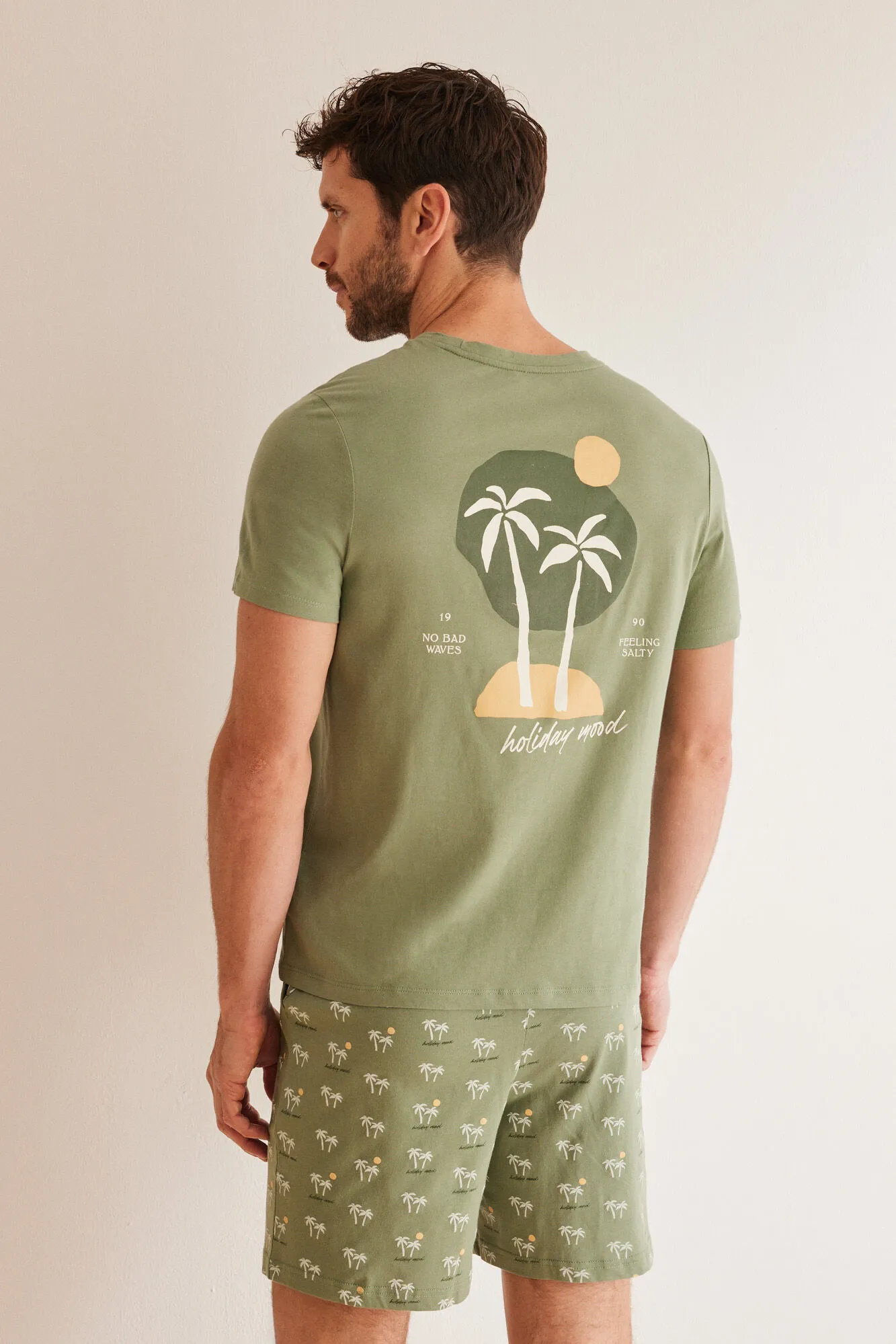 Pijama corto hombre 100% algodón palmeras