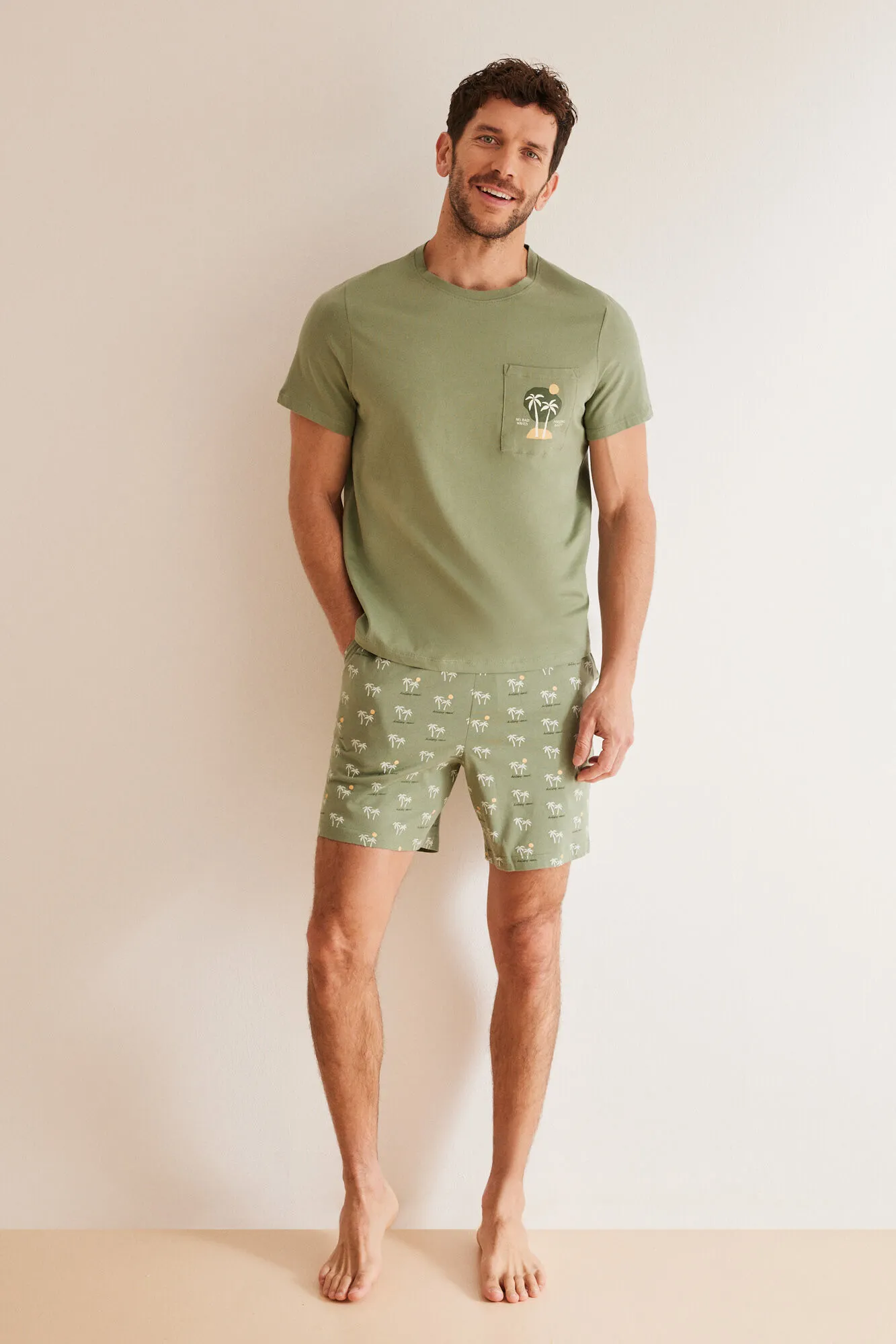 Pijama corto hombre 100% algodón palmeras