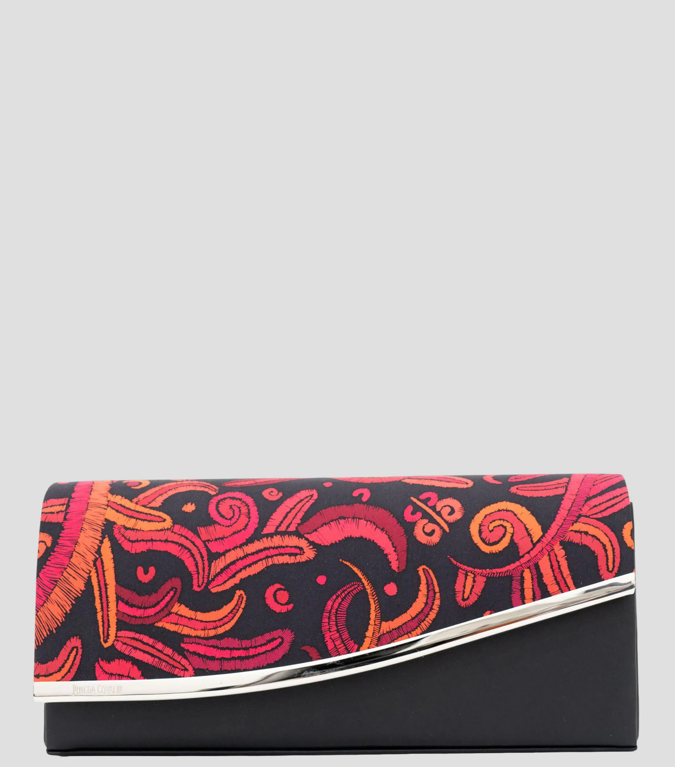 Pineda Covalin Bolso clutch negro con rojo en piel Akbal Quetzalcóatl Mujer