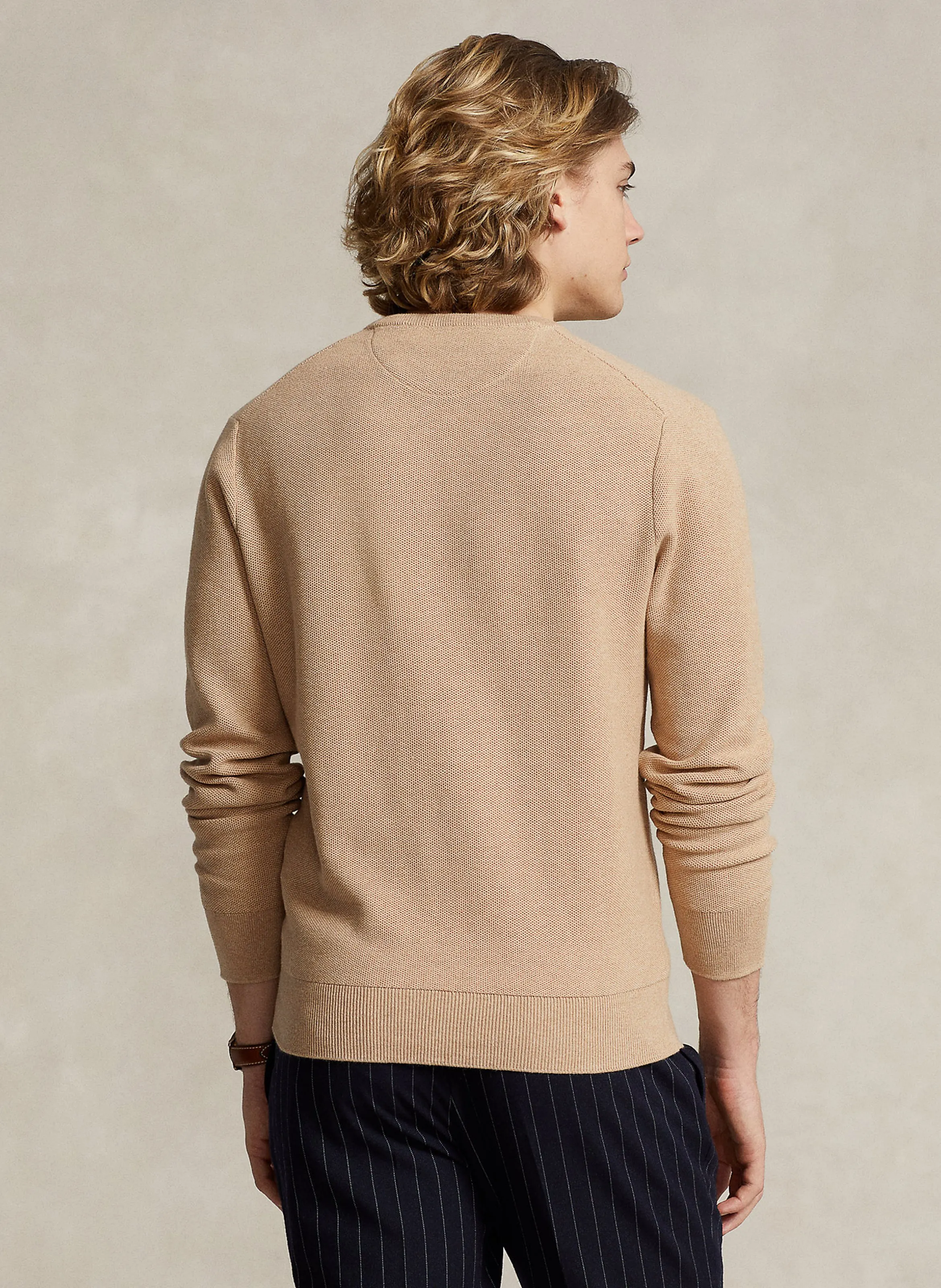 POLO RALPH LAUREN Jersey recto de mezcla de algodón con cuello redondo en marron