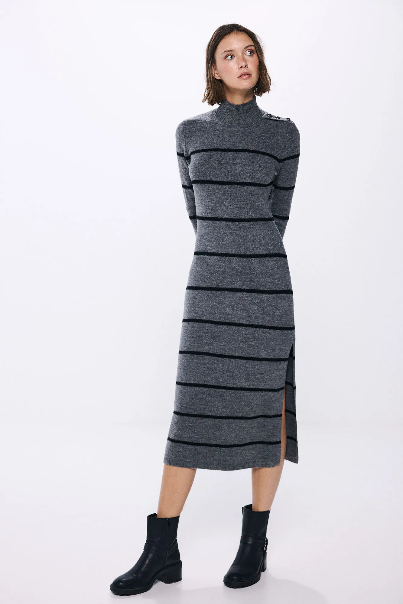 Springfield Vestido midi punto botones hombro