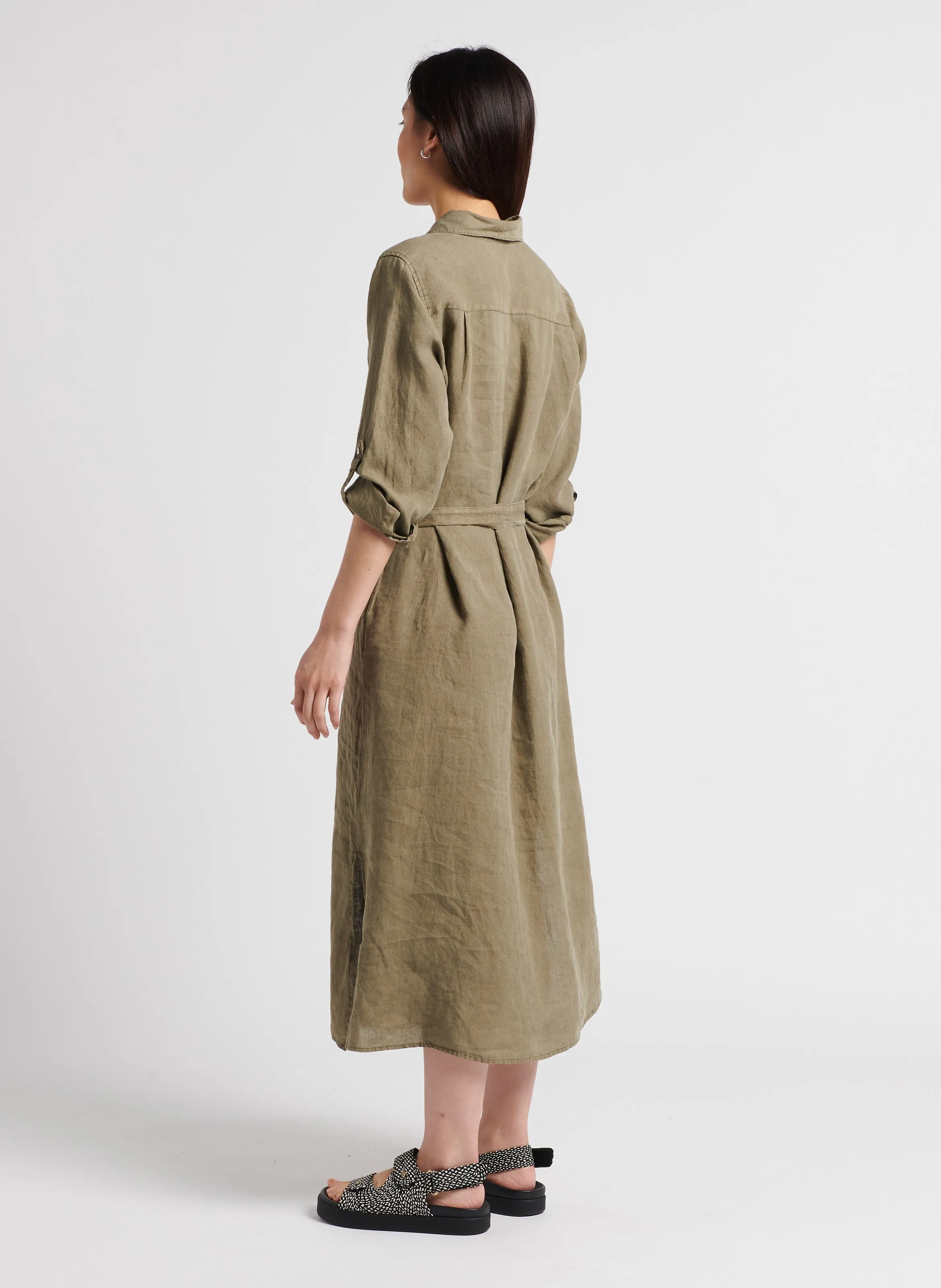 SUD EXPRESS ROSKALI  VESTIDO CAMISERO DE LINO CON CINTURóN  EN VERDE