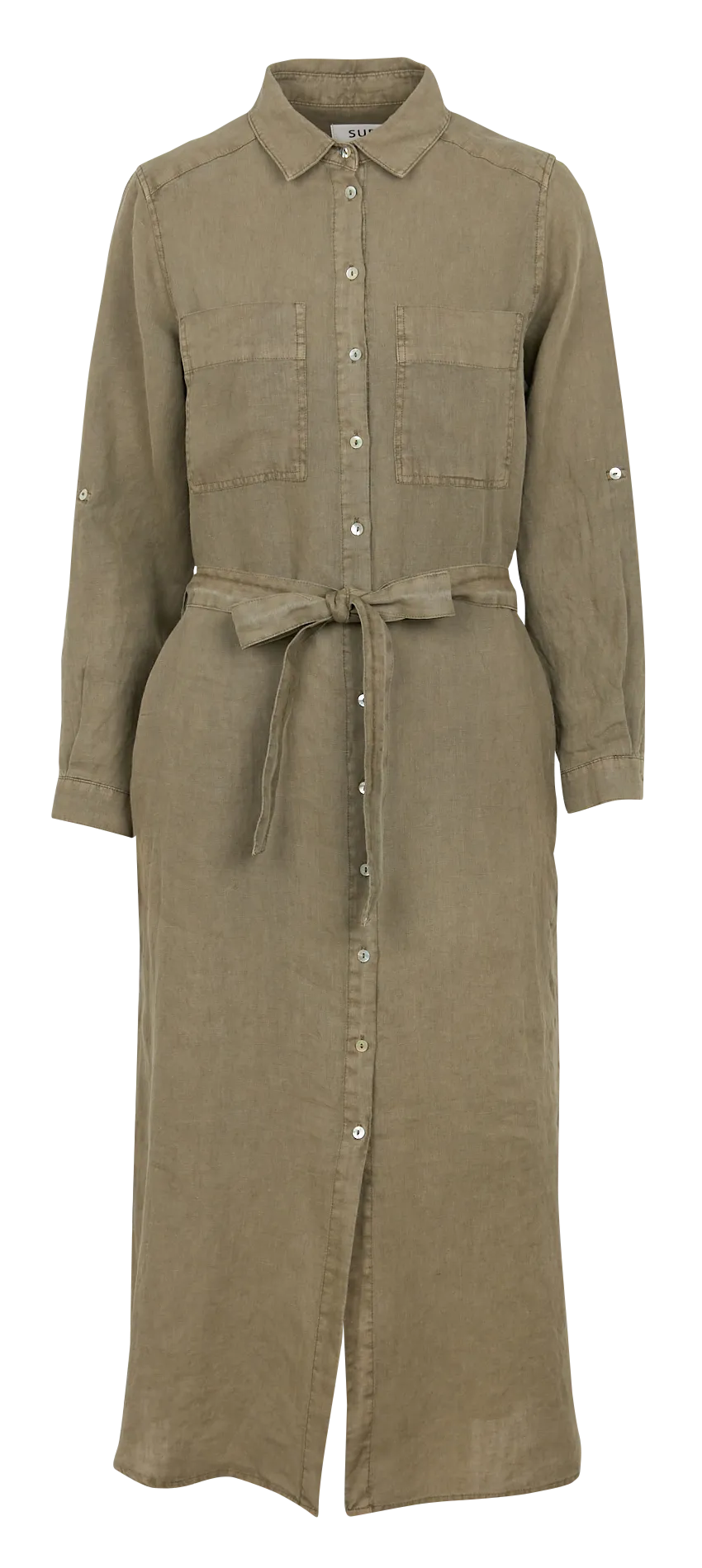 SUD EXPRESS ROSKALI  VESTIDO CAMISERO DE LINO CON CINTURóN  EN VERDE