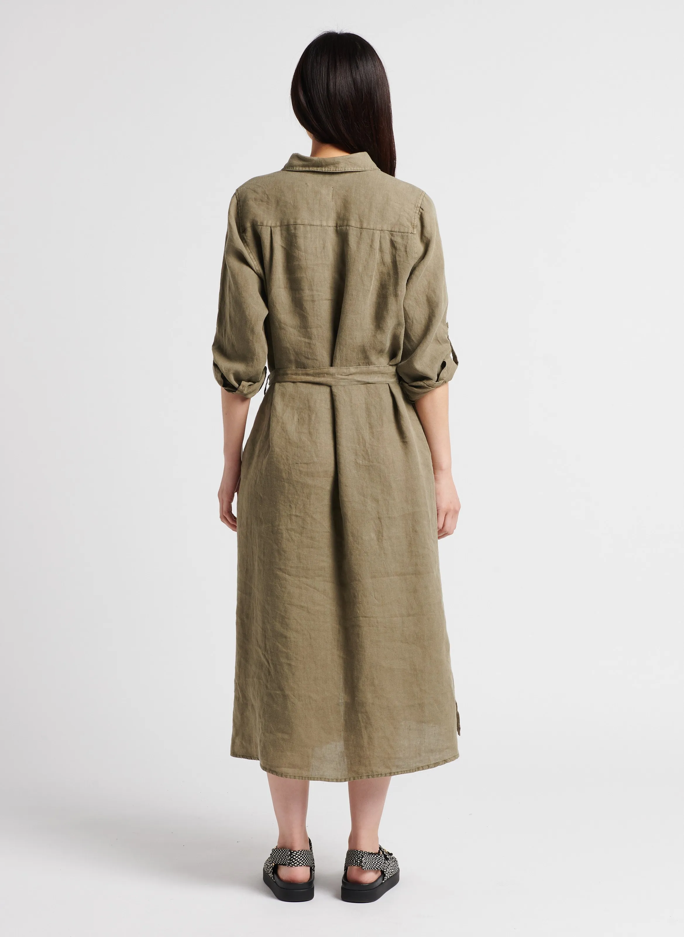 SUD EXPRESS ROSKALI  VESTIDO CAMISERO DE LINO CON CINTURóN  EN VERDE