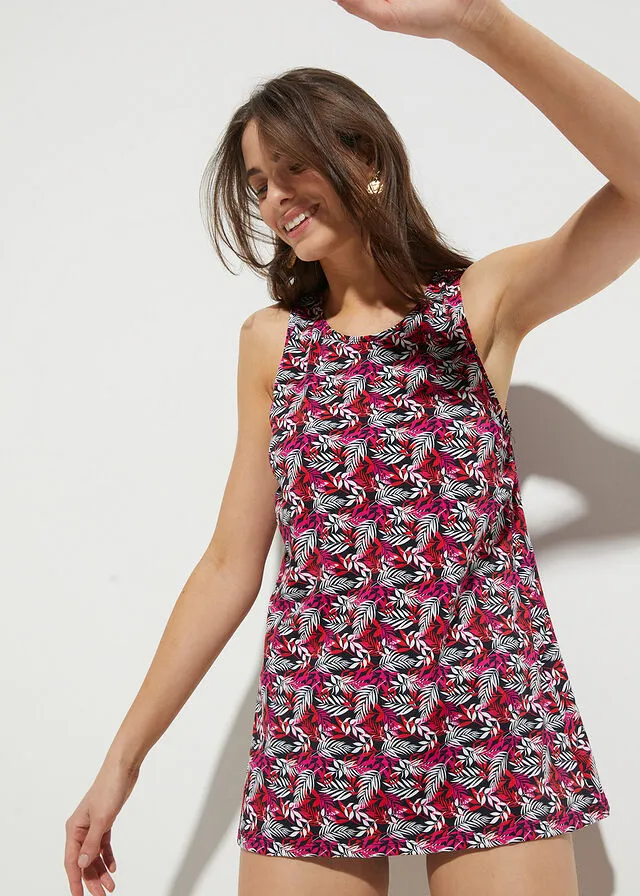 SUJETADOR DE TANKINI (LARGO) DE POLIAMIDA RECICLADA NEGROROJO FLORAL