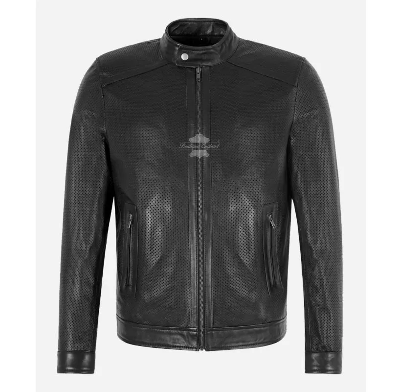 SUMMER Perforated Leather Jacket Men's Black Leather Jacket