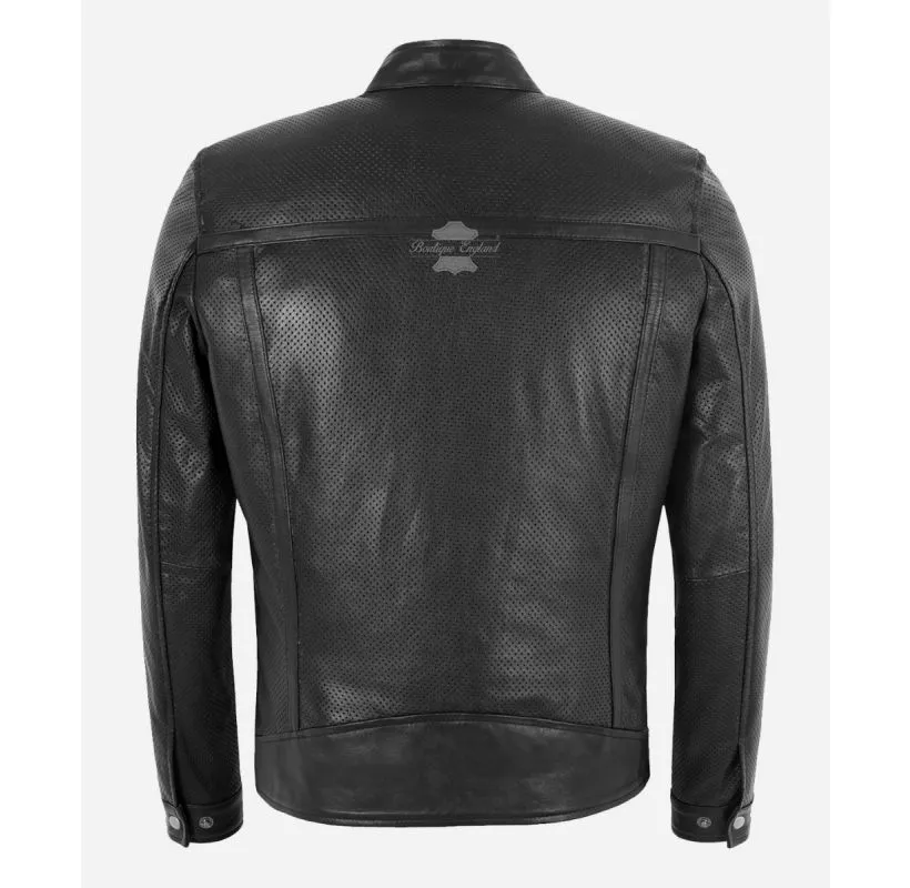 SUMMER Perforated Leather Jacket Men's Black Leather Jacket