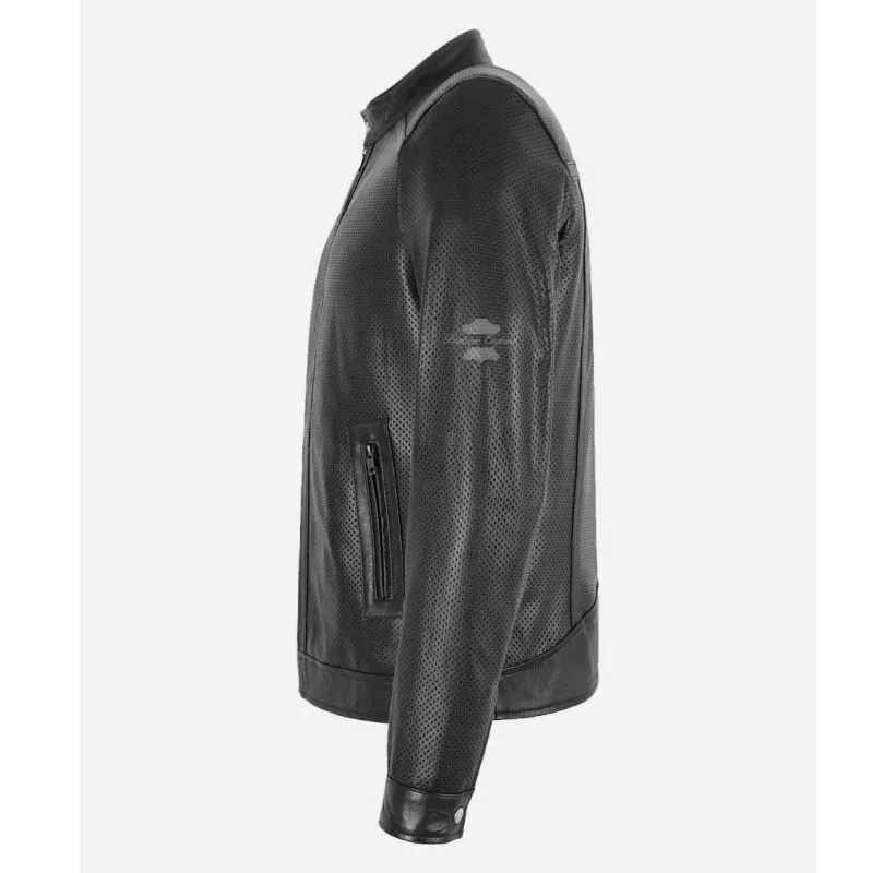 SUMMER Perforated Leather Jacket Men's Black Leather Jacket