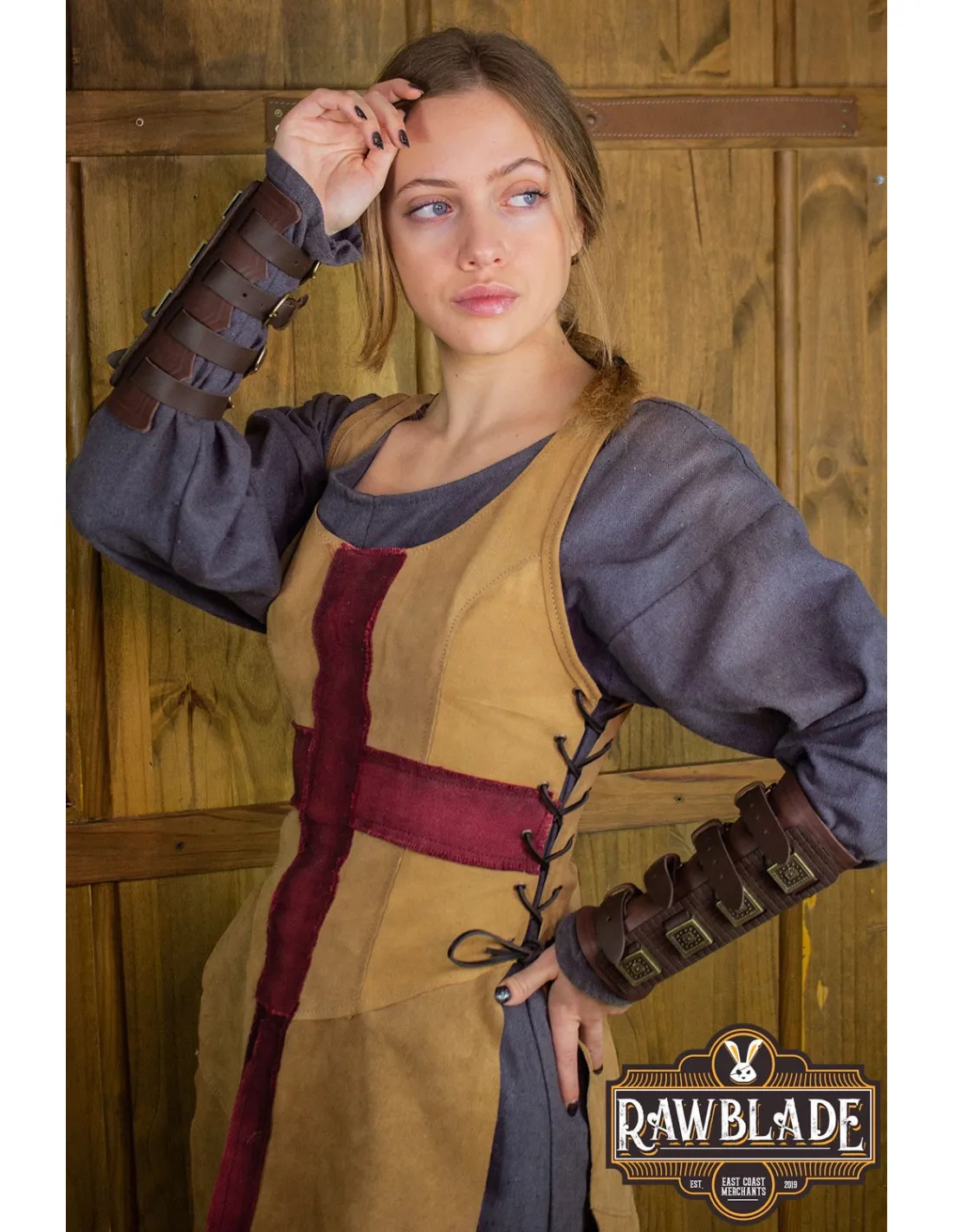 TABARDO MEDIEVAL DE LOS CRUZADOS PARA MUJER  MARRóN CLARO Y ROJO