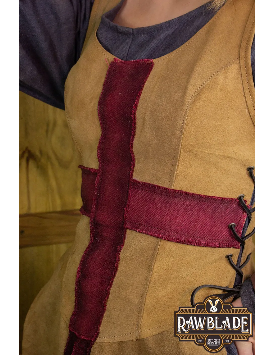 TABARDO MEDIEVAL DE LOS CRUZADOS PARA MUJER  MARRóN CLARO Y ROJO