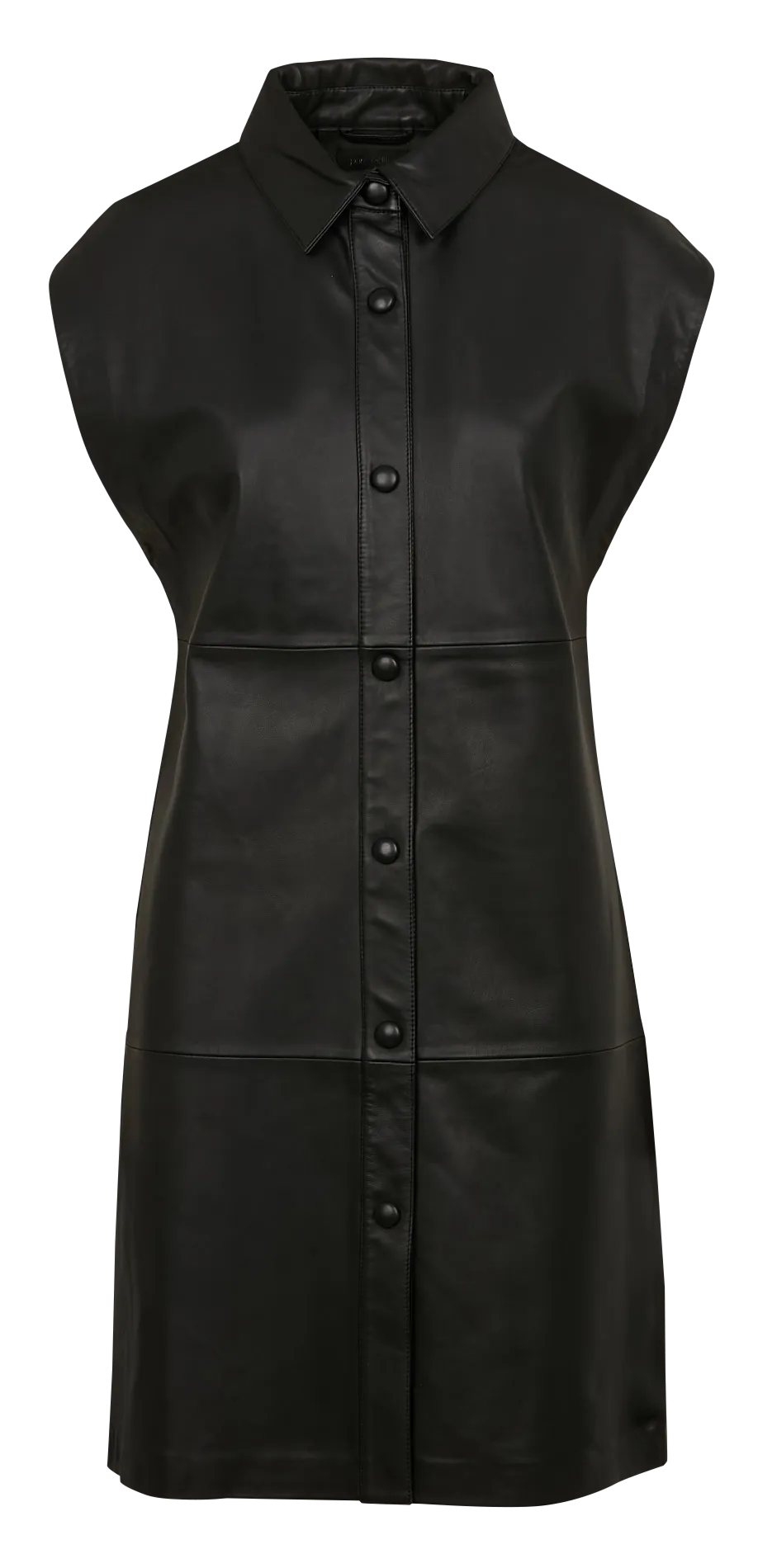 Vestido midi sin mangas de cuero en negro